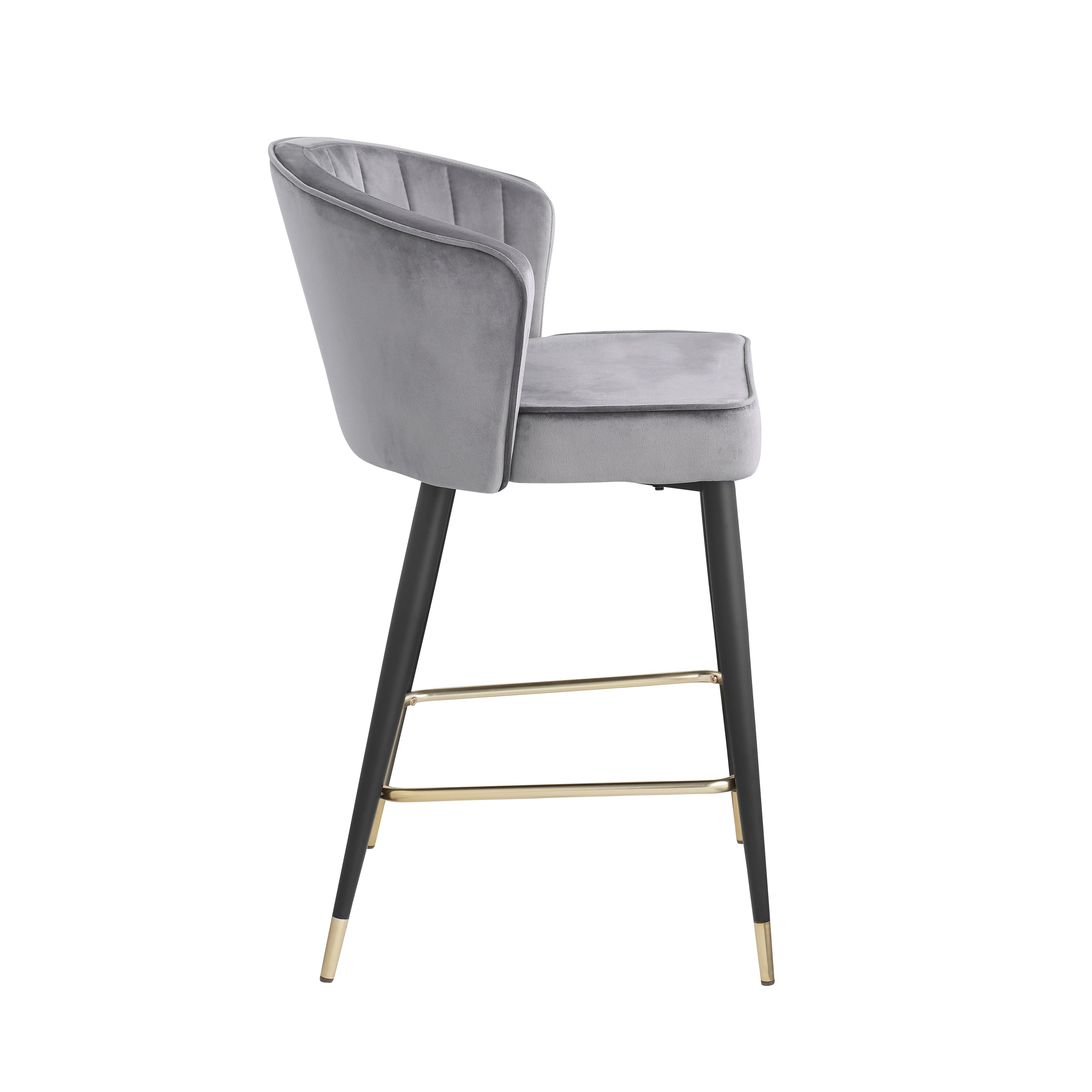 Modern Velvet Counter Height Bar Stool with Deep Channel Tufting & Gold-Tipped Black Metal Legs - 20