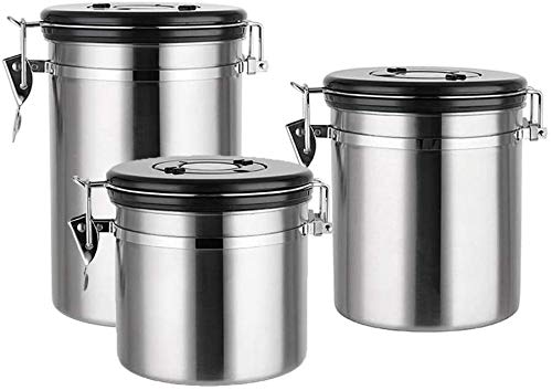 Stainless Steel Airtight Food Storage Containers - Set of 3 (1.1L Each) with Date Tracking Wheel | Coffee, Tea, Sugar & Snack Canisters for Kitchen Counter & Pantry Organization | Perfect for Freshness Preservation & Space Saving