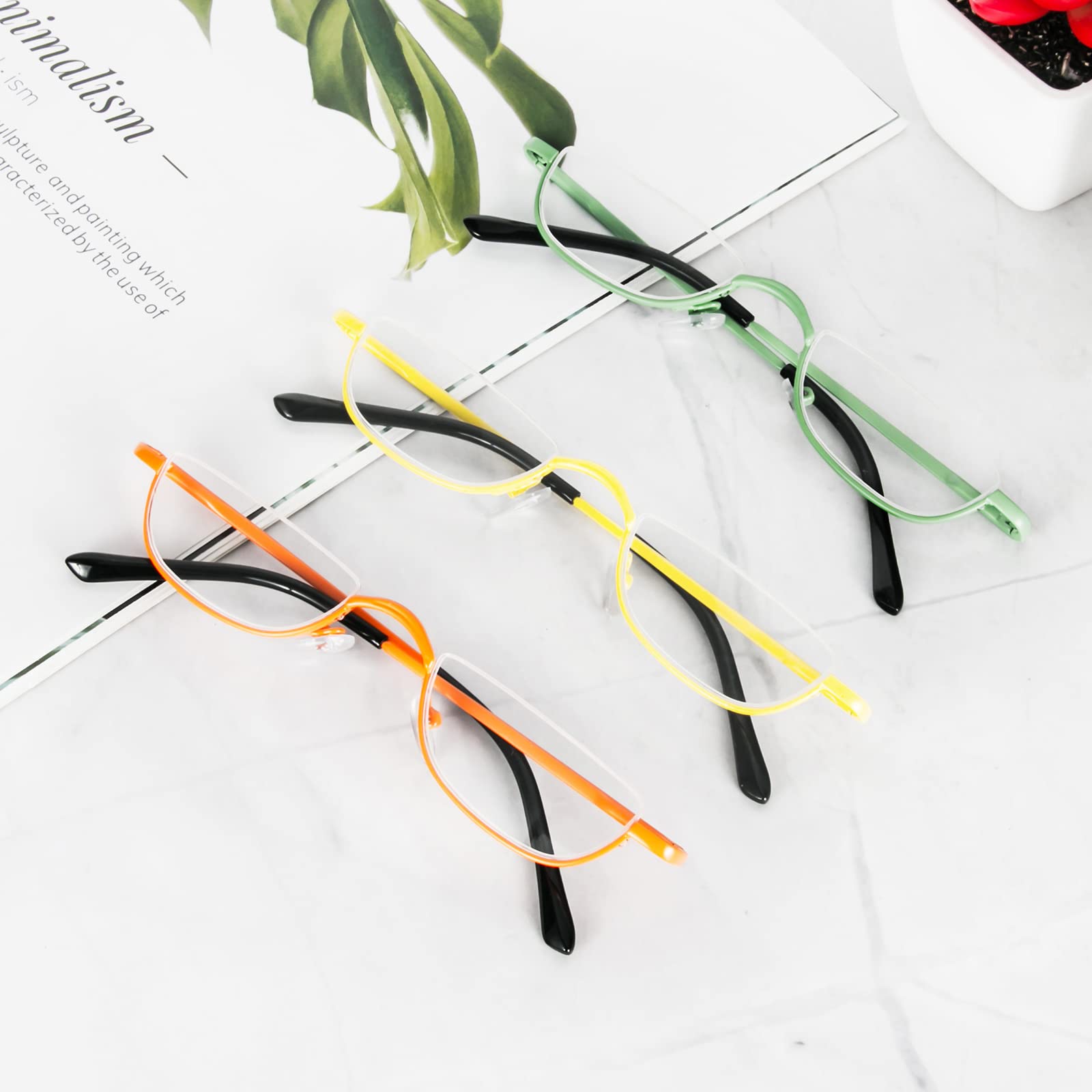 KoKoBin Half Rim Reading Glasses - Lightweight Metal Frame Spring Hinge Readers with Leather Case for Men & Women | Perfect for Reading, Computer Work & Office Use