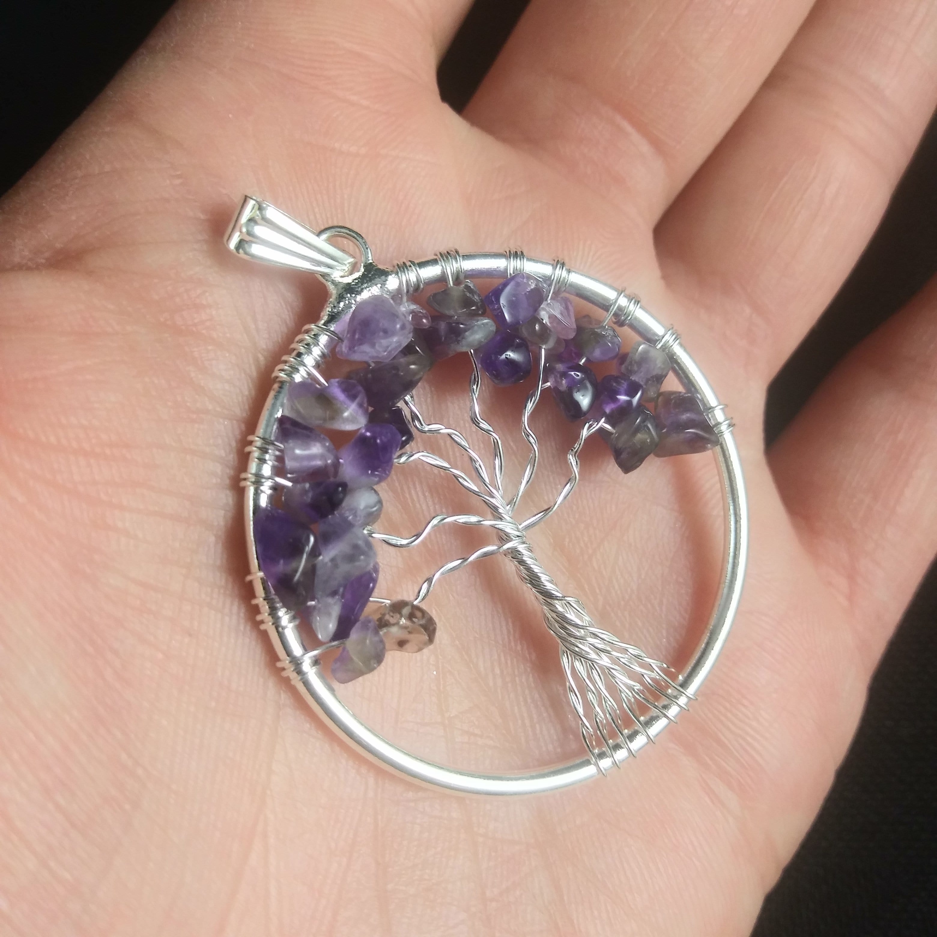 Natural Amethyst Tree of Life Pendant Necklace - Healing Crystal Jewelry for Women - Perfect for Meditation, Spiritual Gifts & Everyday Wear