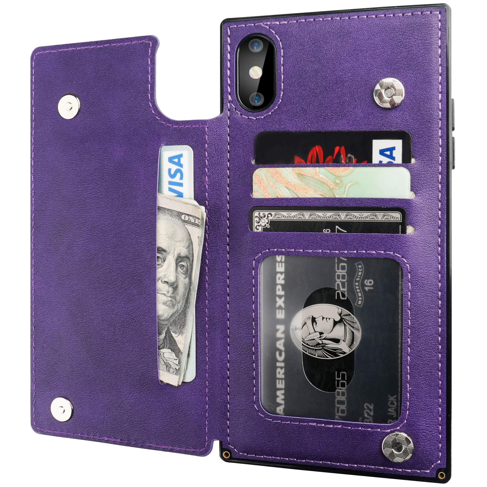 Premium RFID Blocking Wallet Case for iPhone Xs Max (6.5 inch) - PU Leather Card Holder with Kickstand & Magnetic Closure | Shockproof Protection | Purple | Perfect for Travel, Work & Everyday Use