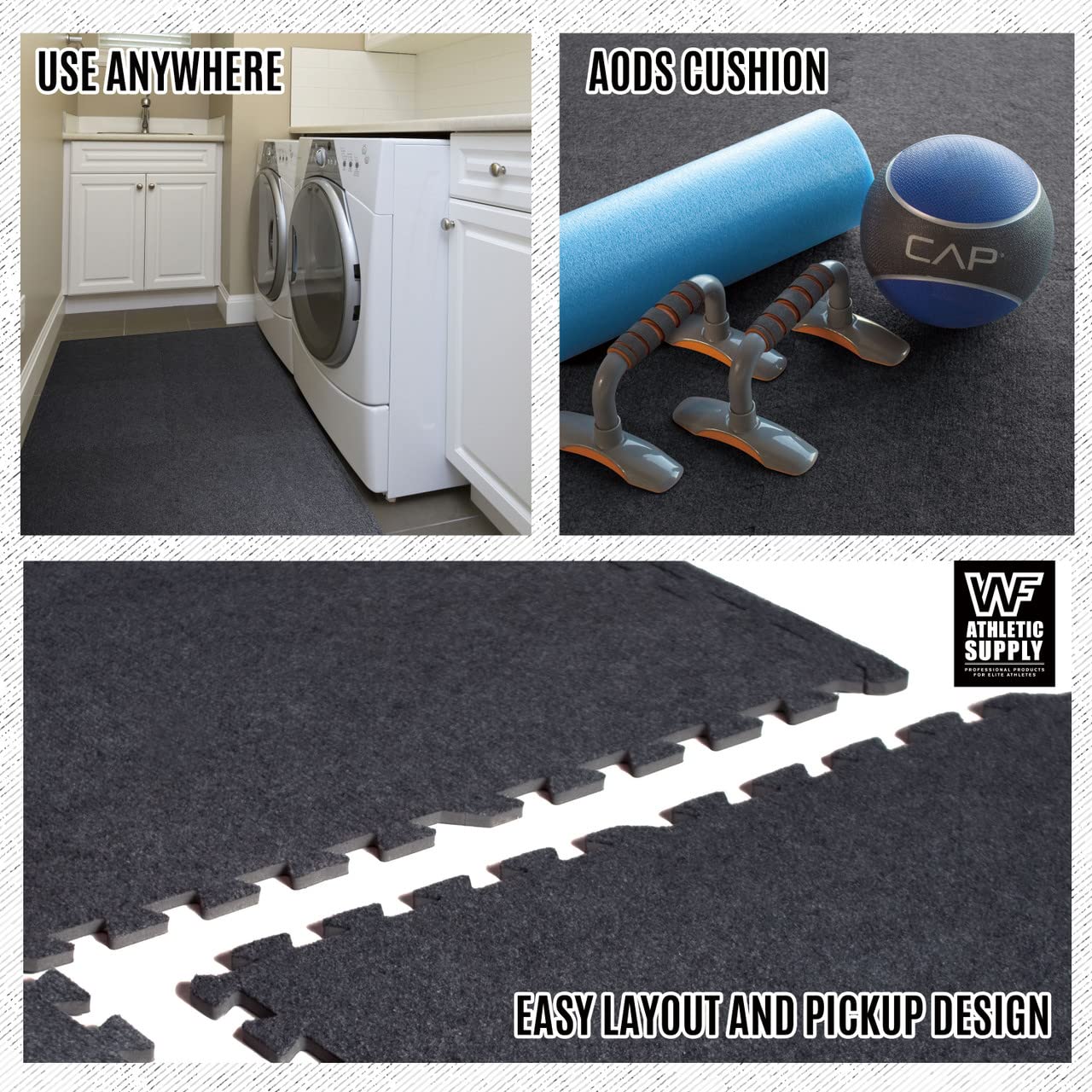 CAPHAUS EVA Foam Floor Tiles with Black Carpet Top - 24