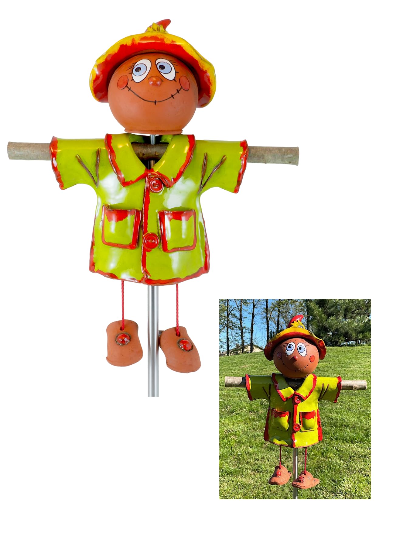 Handmade Frostproof Ceramic Scarecrow Lawn Stake - Unique Outdoor Garden Decor Statue for Women & Men - Perfect Yard Gift for Gardeners - Ideal for Patio, Lawn & Backyard Decoration