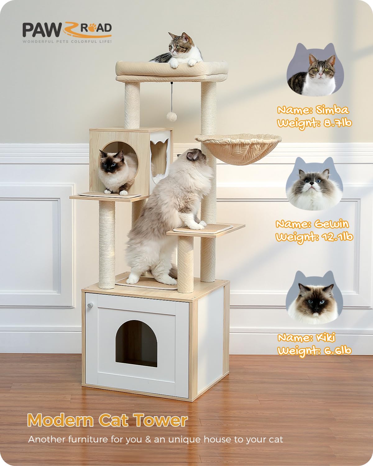 PAWZ Road Cat Tree with Litter Box Enclosure - 56.7