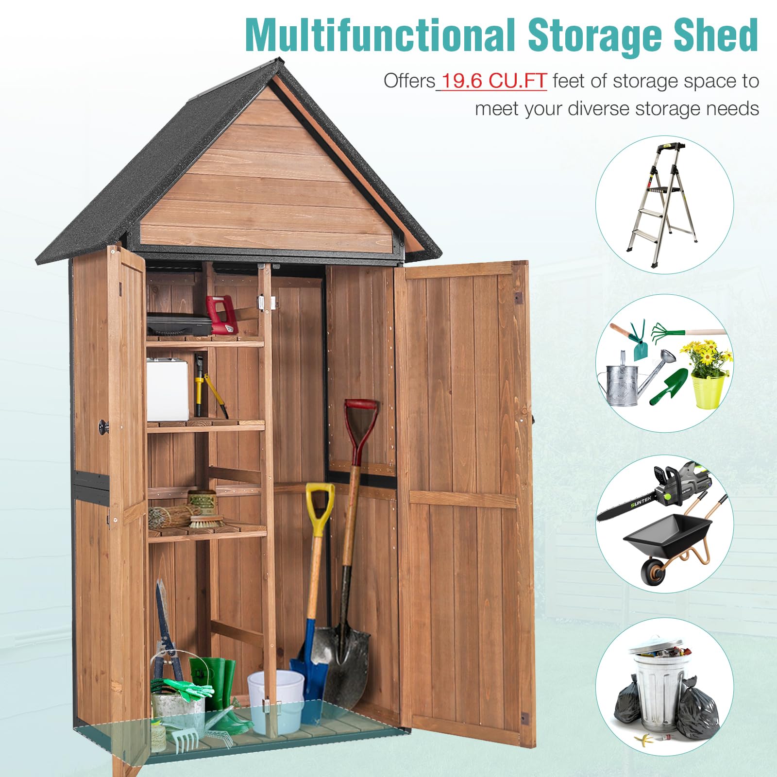 Outdoor Storage Shed with Metal Frame & Adjustable Shelves - Large Capacity Garden Tool Cabinet for Backyard, Patio, Lawn - Perfect for Storing Gardening Tools, Outdoor Equipment & Seasonal Items (Brown)