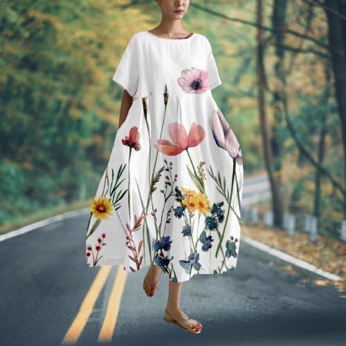 Boho Maxi Dress for Women Plus Size - Flowy Japanese Floral Print Casual Summer Dress for Beach, Vacation & Outdoor Parties