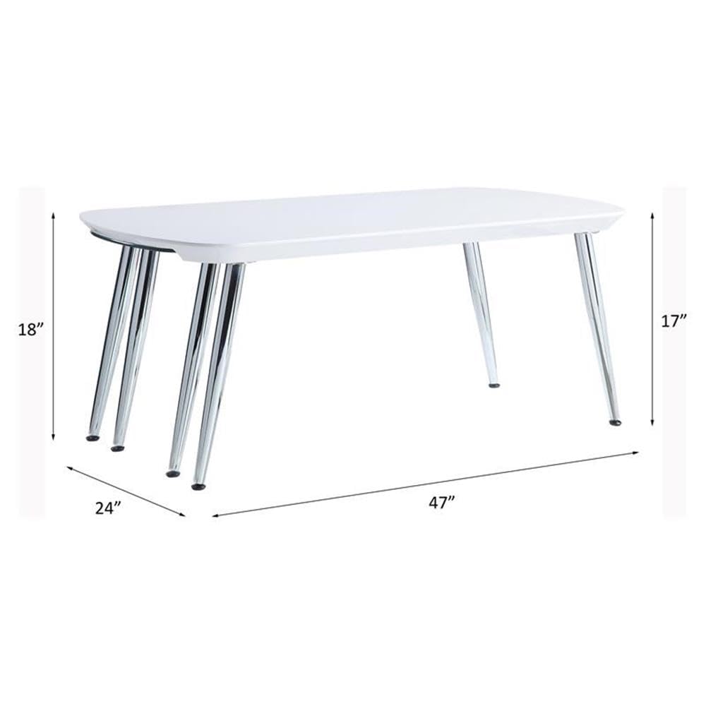 Acme Patina Wood Coffee Table with Pull-Out Top in White & Chrome - Modern Living Room Furniture for Small Spaces & Home Decor