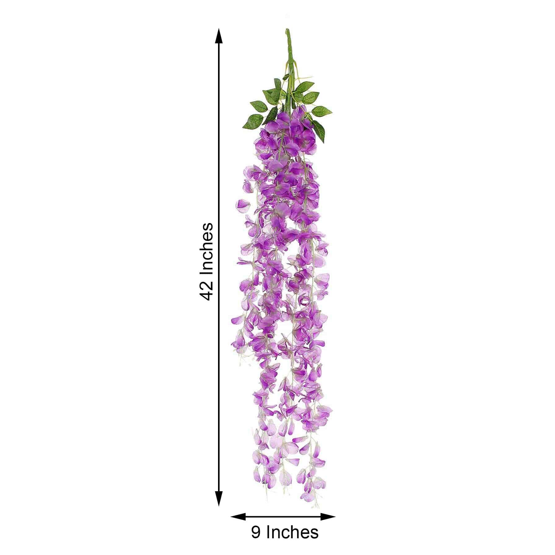 42 Inch Tall Artificial Silk Wisteria Hanging Vine Bush - Purple Faux Flowers for Home Decor, Wedding Centerpieces, Garden & Outdoor Party Decorations