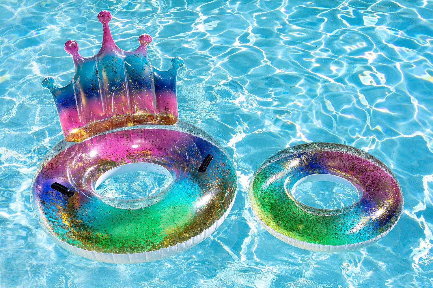 Poolmaster Rainbow Glitter Inflatable Swimming Pool Tube Float - Fun Summer Pool Party, Beach & Lake Floating Accessories for Adults & Kids
