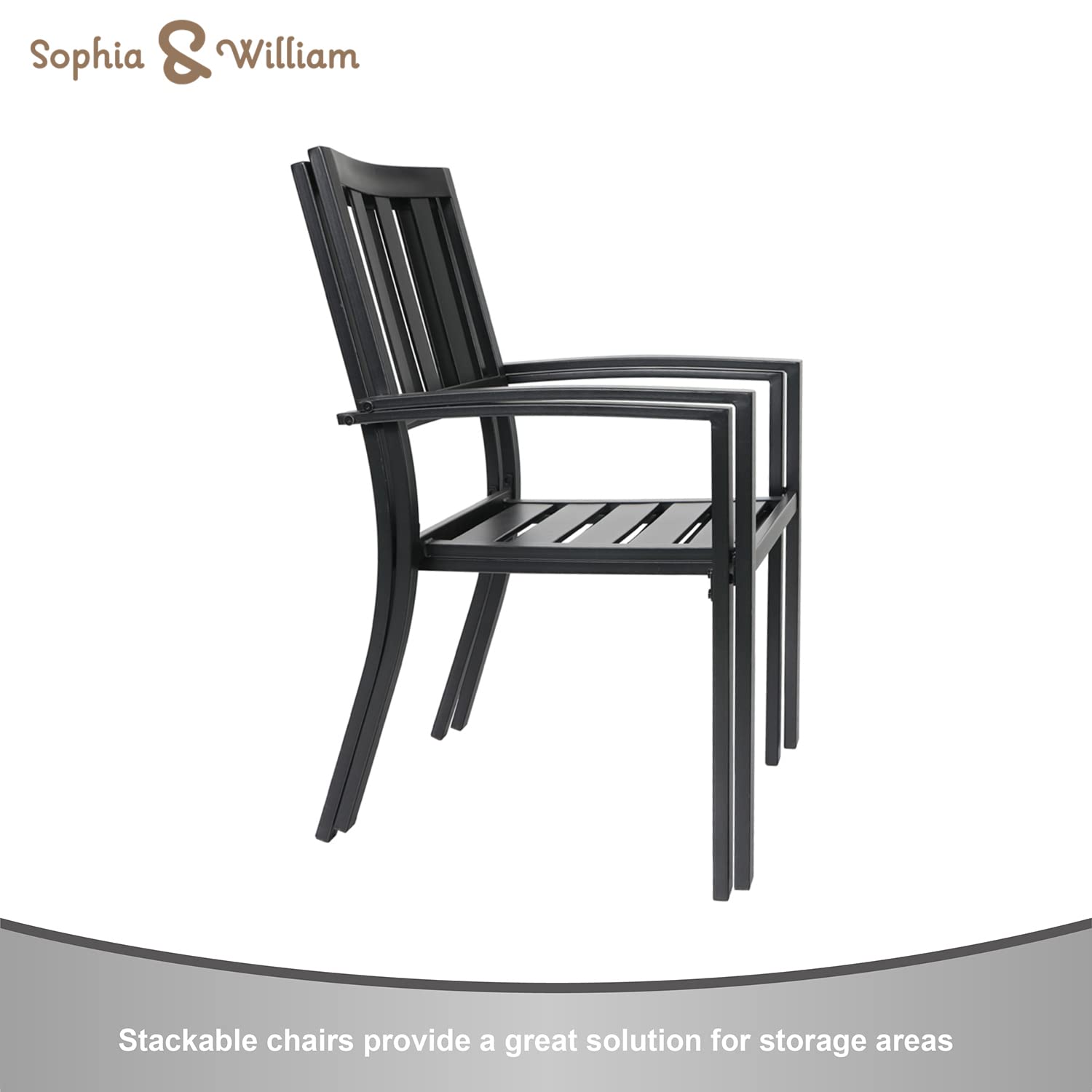 Sophia & William 3-Piece Patio Bistro Set - 2 Stackable Metal Chairs & Round Side Table - Outdoor Furniture for Backyard, Balcony, Garden & Indoor Use - Perfect for Coffee Breaks, Relaxing & Entertaining Guests