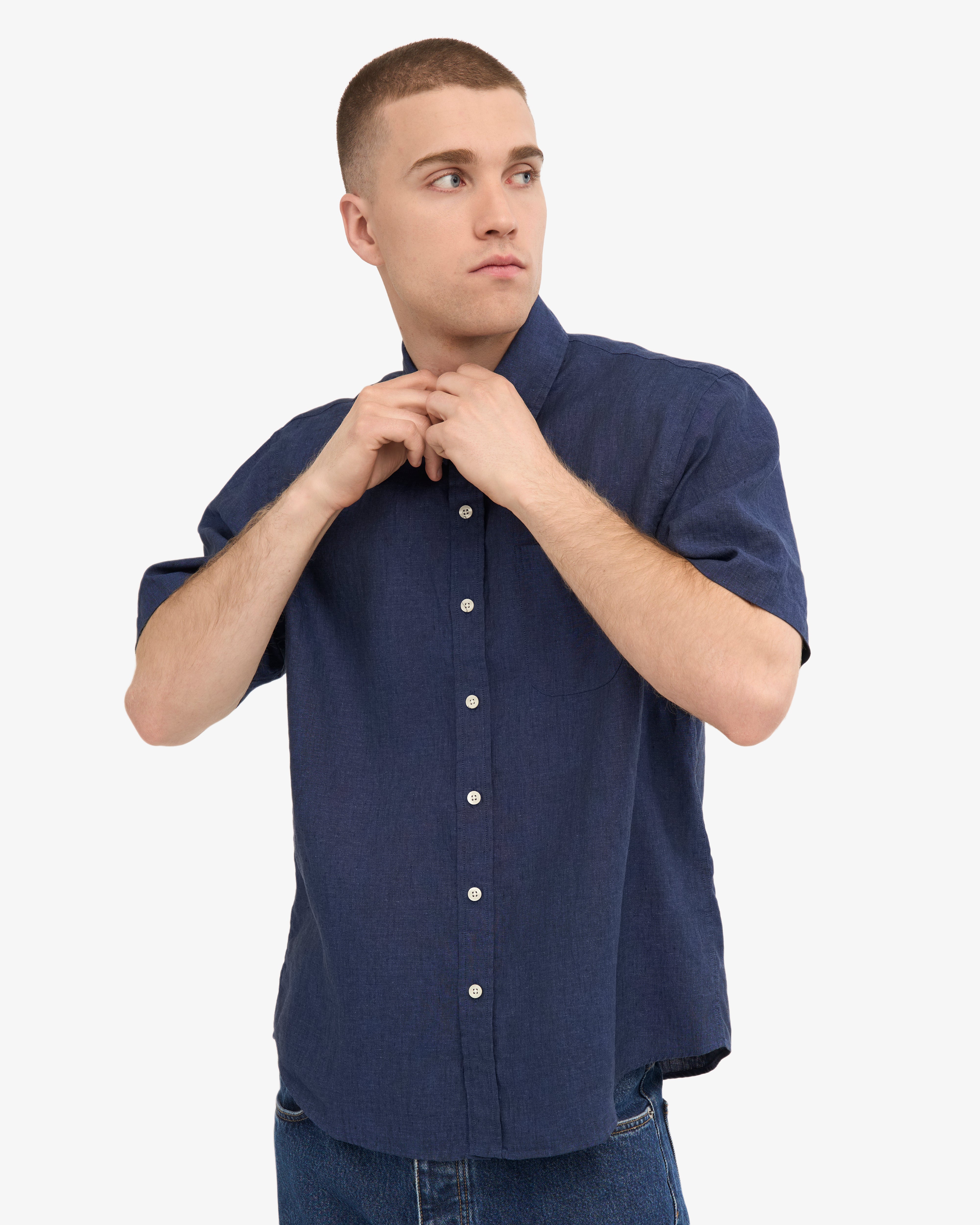Premium Linen Short Sleeve Shirt for Men - Breathable Petrol Blue Summer Casual Shirt | Perfect for Beach, Vacation & Outdoor Activities