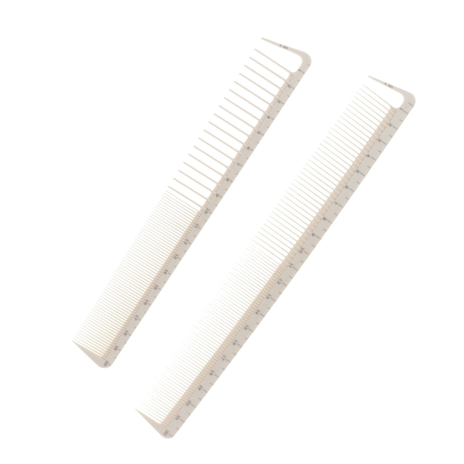 2 Pack Hair Cutting Combs with Measurement Marks - Professional White Coarse & Fine Teeth Styling Combs for Barber Salon & Home Haircuts | Perfect for DIY Trims, Bangs & Layered Styles
