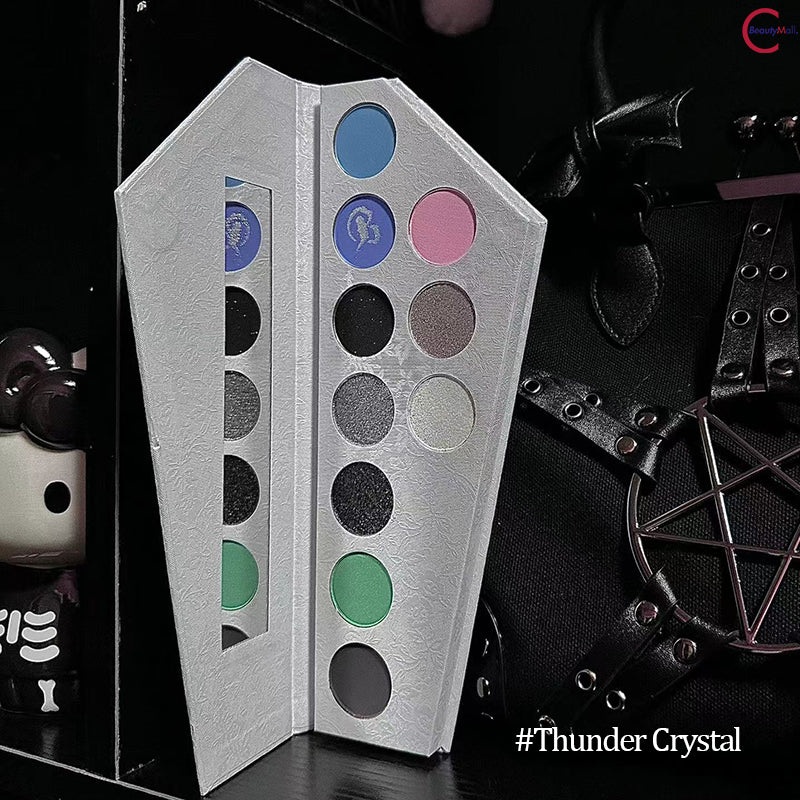 BEEKY BEAM Resurrection Thunder Crystal White Coffin Eyeshadow Palette - 12 Highly Pigmented Matte & Shimmer Shades for Dramatic Gothic & Vampire Makeup Looks - Perfect for Halloween, Cosplay, and Night Out Glam