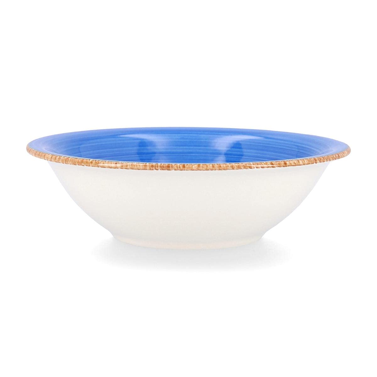 Set of 6 Stoneware Ceramic Soup Bowls - 18cm Blue Soup Plates for Everyday Dining, Entertaining & Restaurant Use | Durable & Microwave Safe