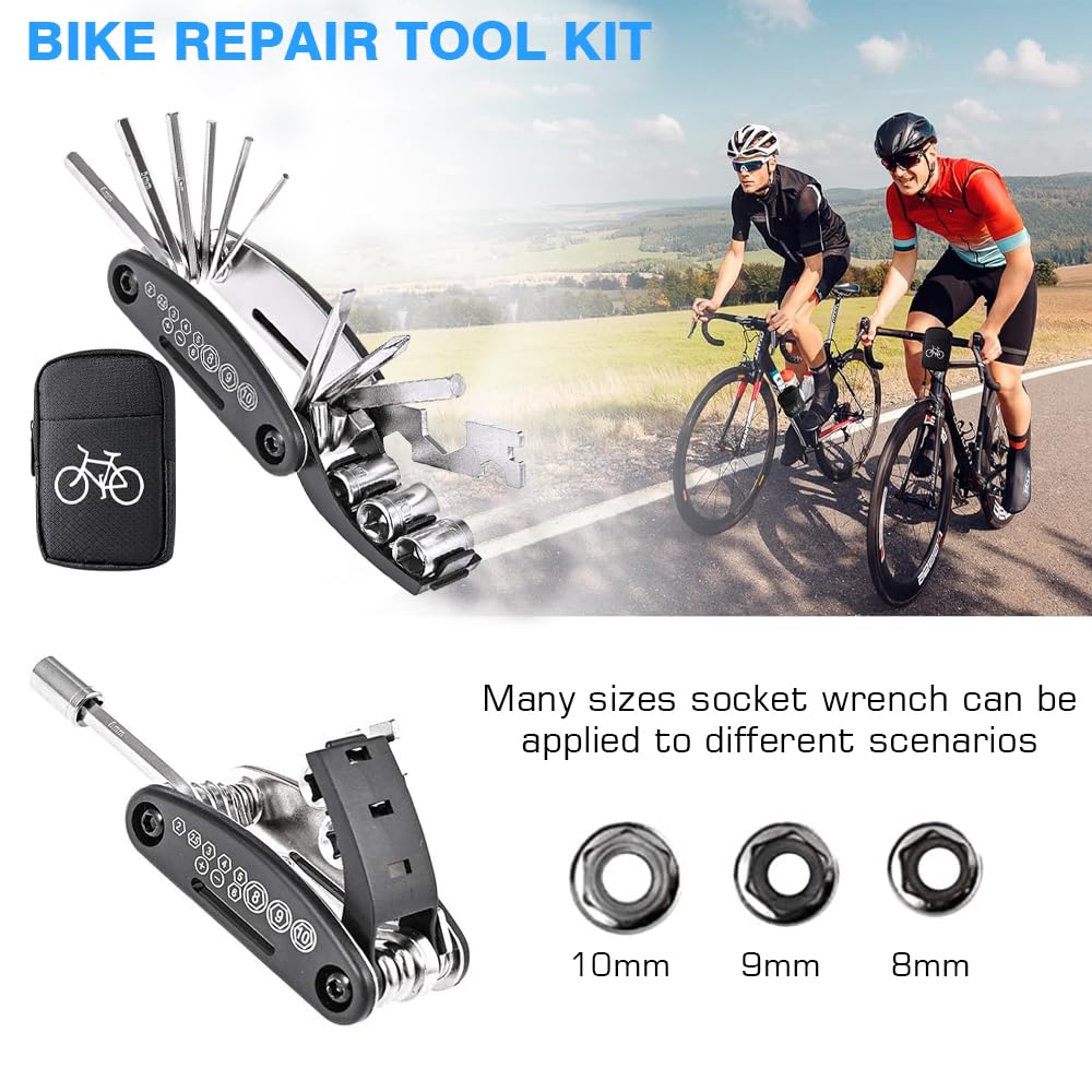 17 in 1 Bike Tool Kit - Professional Multifunction Bicycle Repair Tools with Puncture Patch Kit for Mountain & Road Bikes | Perfect for On-the-Go Repairs, Home Maintenance & Emergency Cycling Fixes