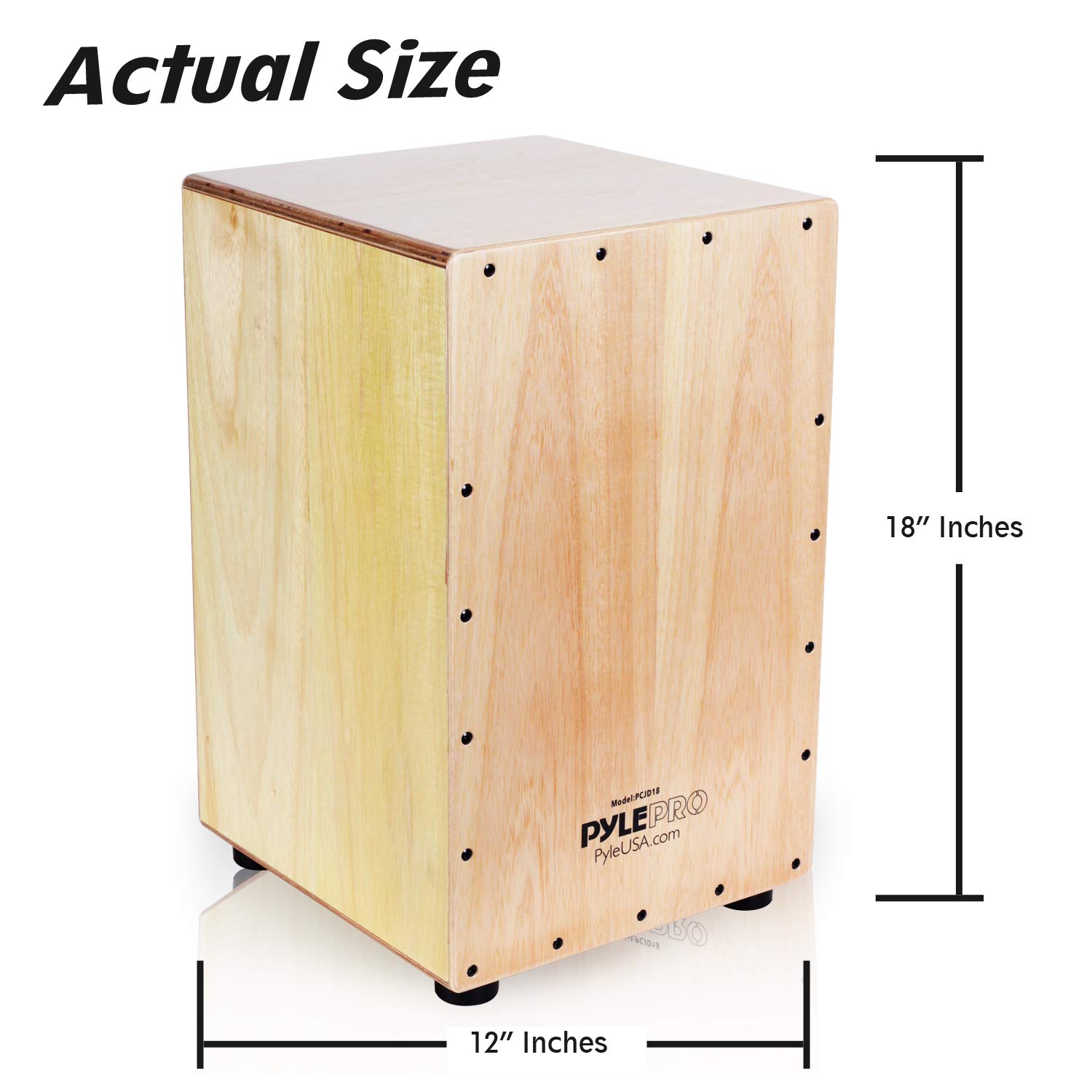 Pyle Jam Wooden Cajon Drum - Handcrafted Compact & Lightweight Percussion Box with Internal Guitar Strings & Rubber Feet - Perfect for Live Performances, Studio Recording & Music Education (PCJD18)