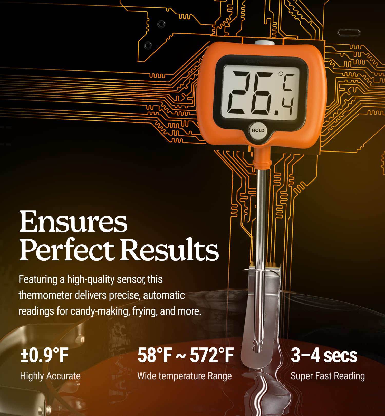 Digital Candy Thermometer with Pot Clip - Instant Read Kitchen Thermometer for Cooking, Baking & Candy Making - 10