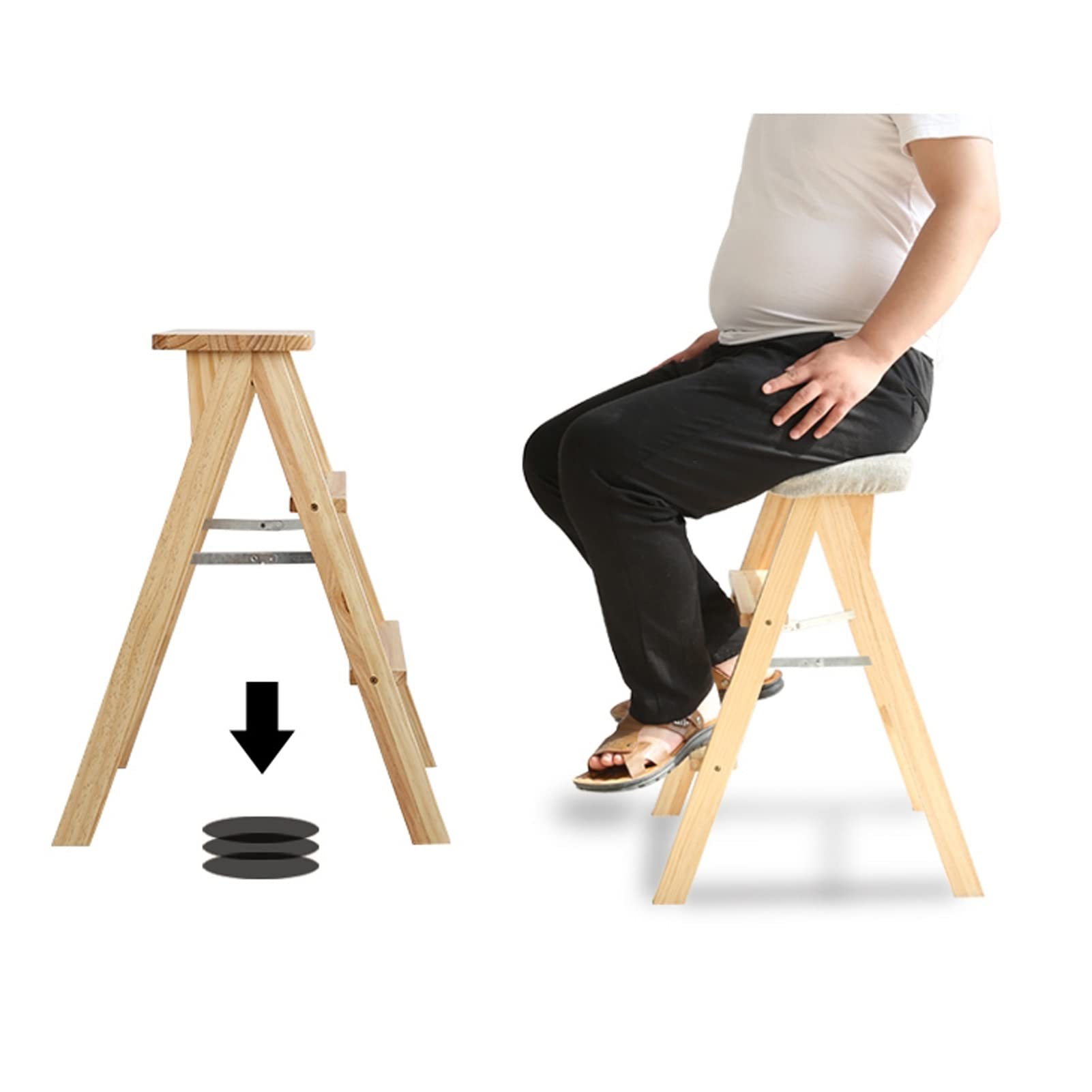 AYVADA Solid Wood Folding Step Stool - 3 Step Portable Ladder for Home, Kitchen, Library | Non-Slip Shoe Rack & Storage Stool | Perfect for Reaching High Shelves, Organizing Closets, and Household Tasks
