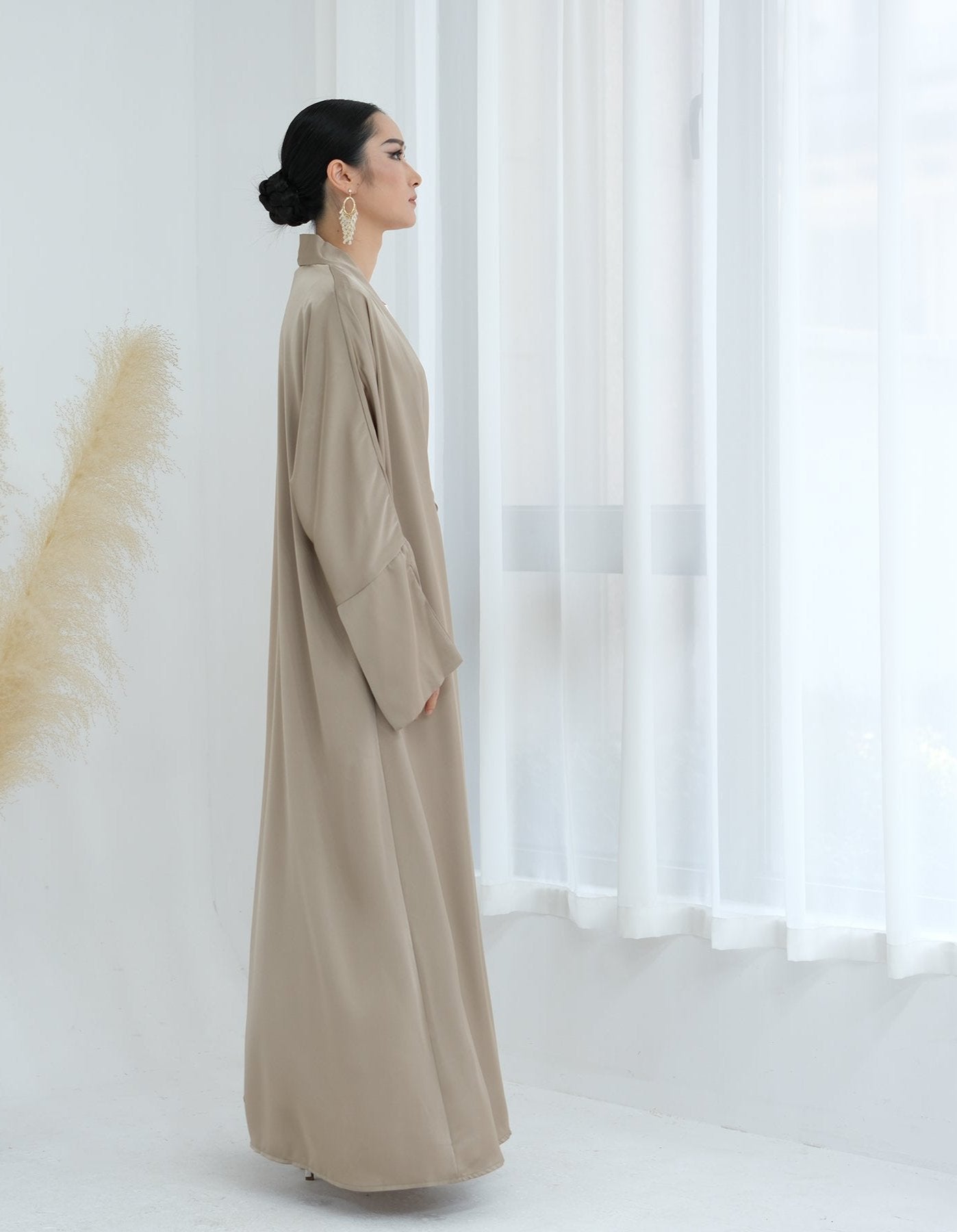 Lavinia Satin Open Abaya Champagne - Elegant Muslim Prayer Dress for Women | Perfect for Eid, Ramadan & Special Occasions