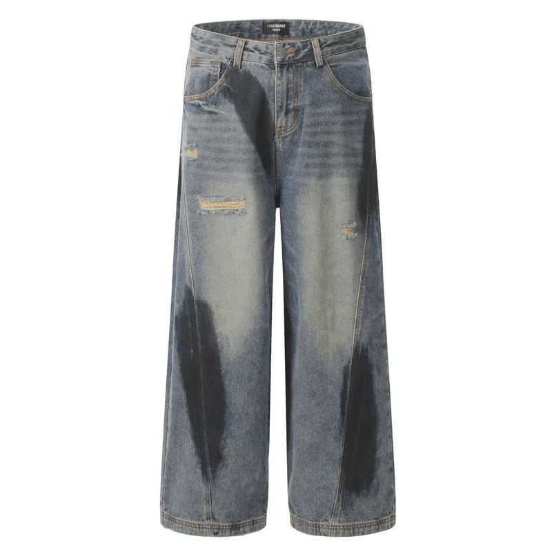 American Graffiti Men's Ripped Jeans - Fashionable Lantern Pants with Zipper & Multiple Pockets, Denim Trousers for Men (2024 Fall Collection) | Perfect for Casual Wear, Street Style & Night Out