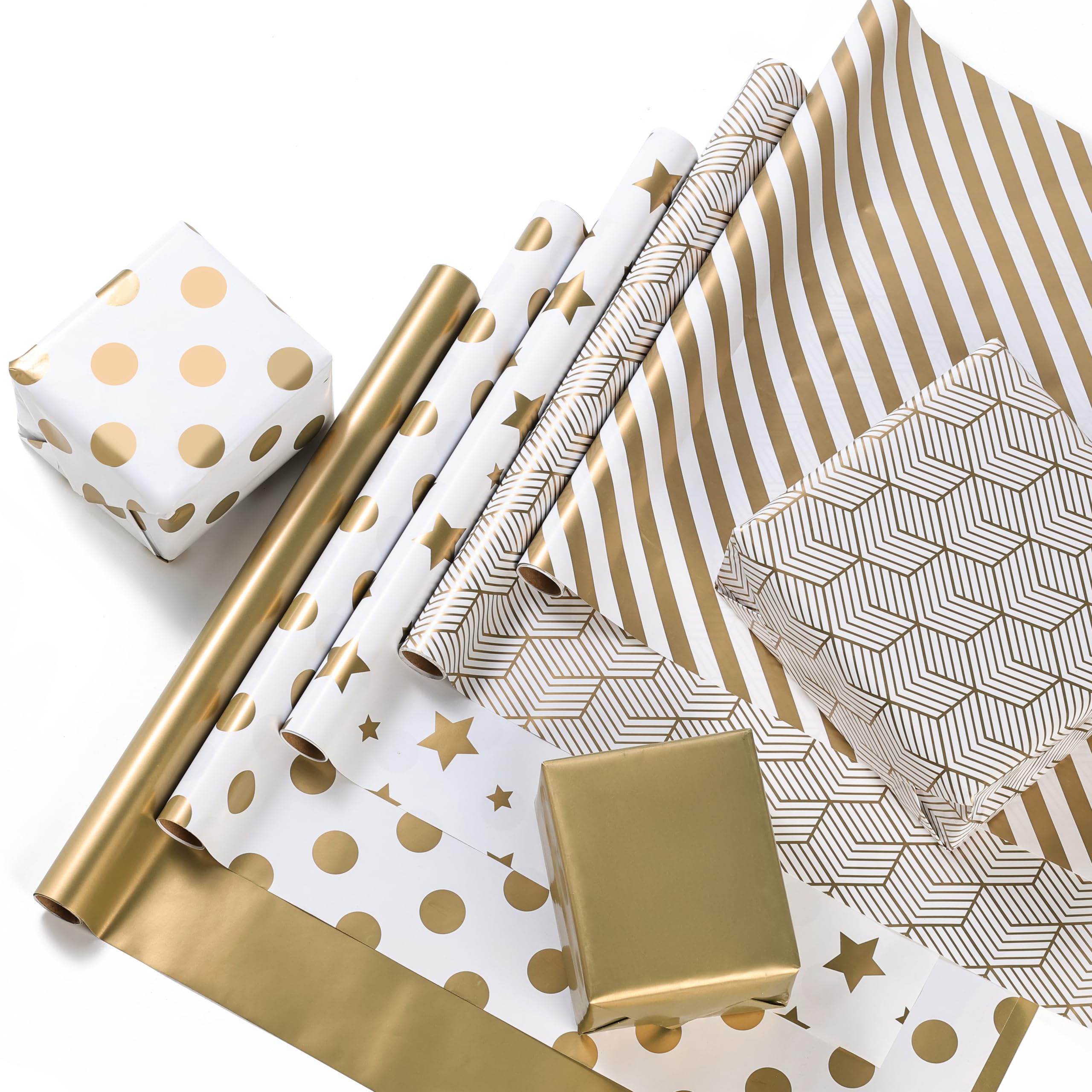 XKDOUS Gold Birthday Wrapping Paper - 5 Rolls (17