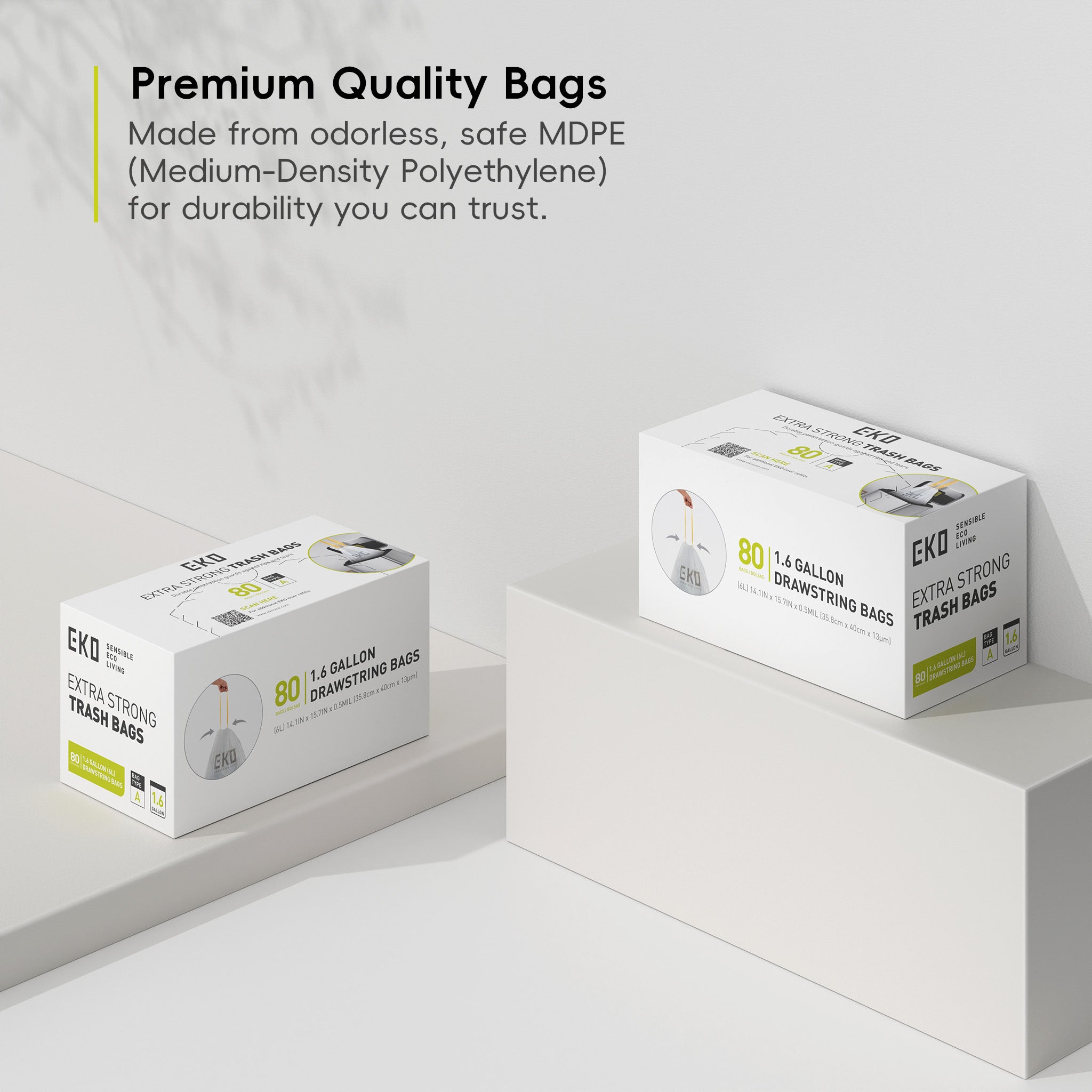 1.6 Gallon Easy Dispense Roll Trash Bags - 80 Count (3.6L) - Perfect for Kitchen, Bathroom & Office Waste Disposal
