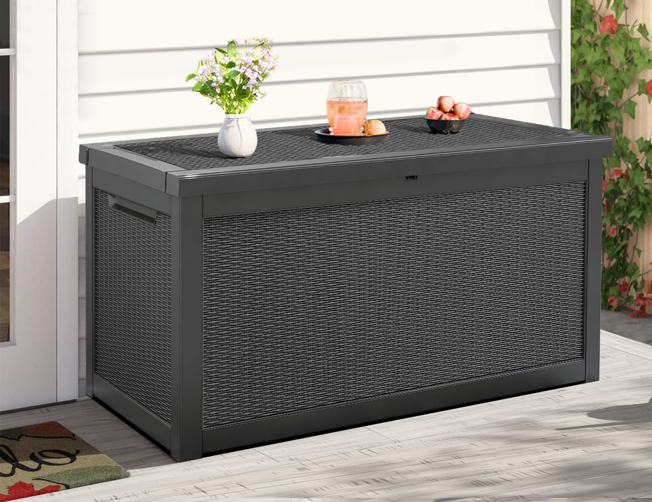 260 Gallon Outdoor Storage Box - Waterproof Resin Deck Box with Lockable Lid - Large Patio Furniture Storage for Cushions, Pool Supplies & Garden Tools - Weatherproof Black Deck Box for Backyard, Poolside & Garden Organization
