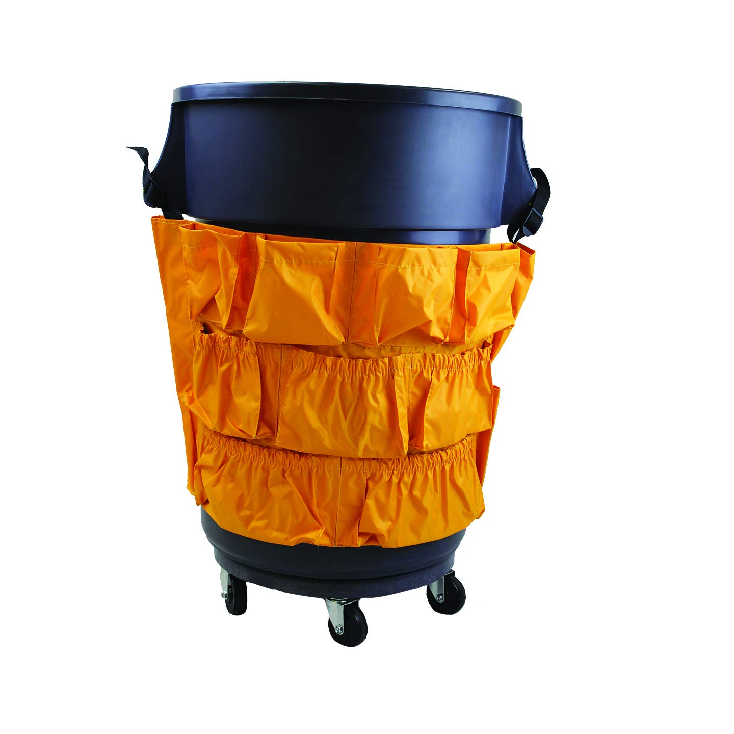 JSU BRUTE Heavy-Duty Trash Can Caddy Bag - Durable Yellow Nylon Waste Bin Organizer with Pockets for Trash Bags & Cleaning Supplies - Perfect for Kitchen, Garage, Outdoor & RV Use