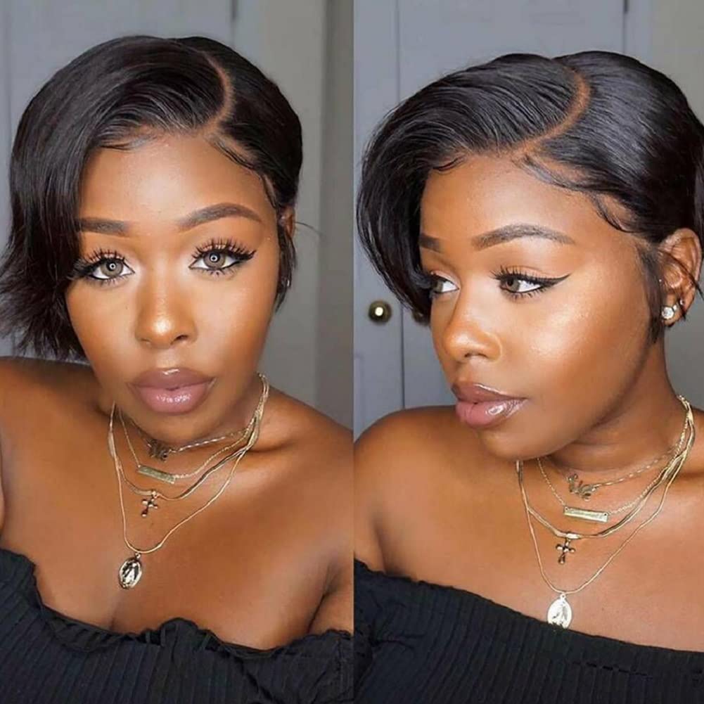 SUPERNOVA Human Hair Pixie Cut Bob Wigs for Black Women - 13x4x1 Lace Front Wig with T-Part & Side Part, Glueless Pre-Plucked Straight Short Bob Wig (6 Inch) - Perfect for Daily Wear, Cosplay, and Special Occasions