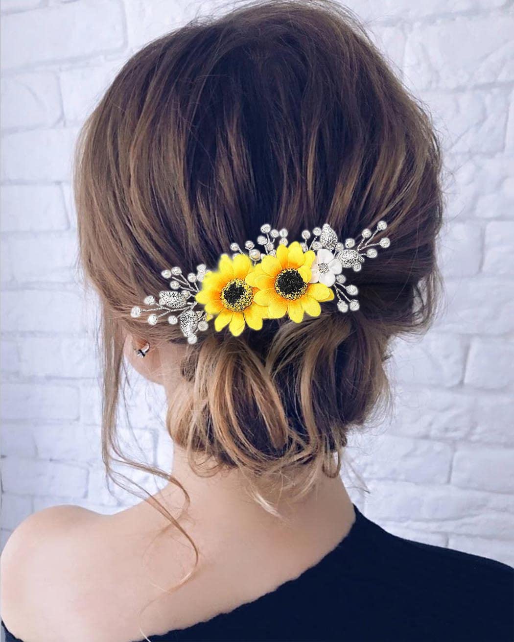 Elegant Sunflower Wedding Hair Comb with Crystal Pearls – Silver Bridal Hair Accessories for Women & Girls | Perfect for Brides, Bridesmaids, and Special Occasions