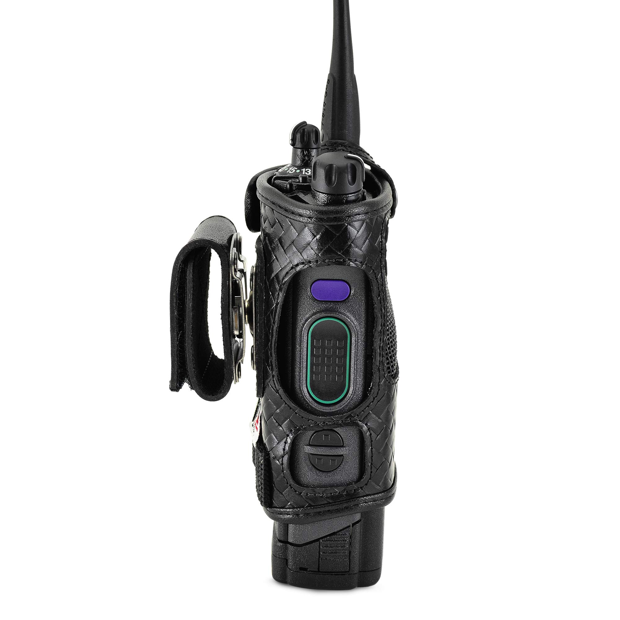 Durable Basket Weave Leather Radio Holster for Motorola APX6000 - Heavy-Duty Ratcheting 2.25