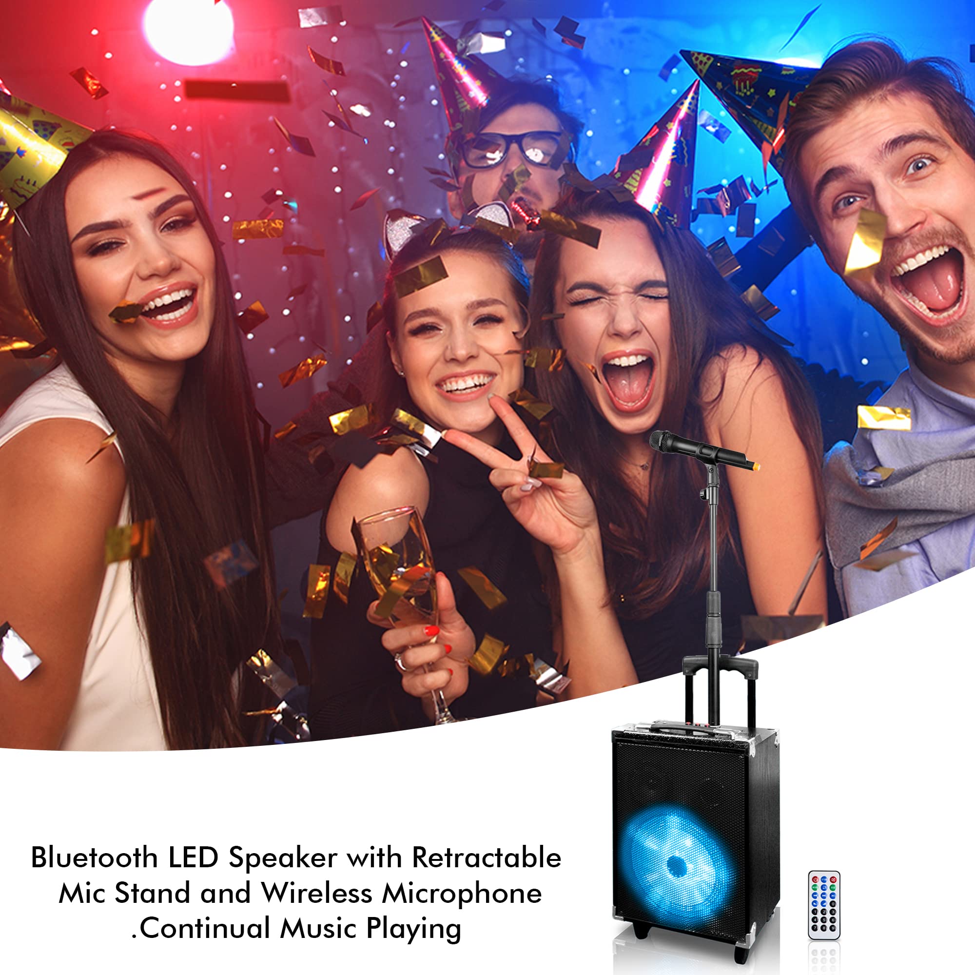 Technical Pro 800W Rechargeable Bluetooth Speaker with Wireless Mic, Retractable Stand, LED Woofer, FM Radio, USB/SD/AUX Inputs - Perfect for Karaoke, Parties, Outdoor Events & Home Entertainment