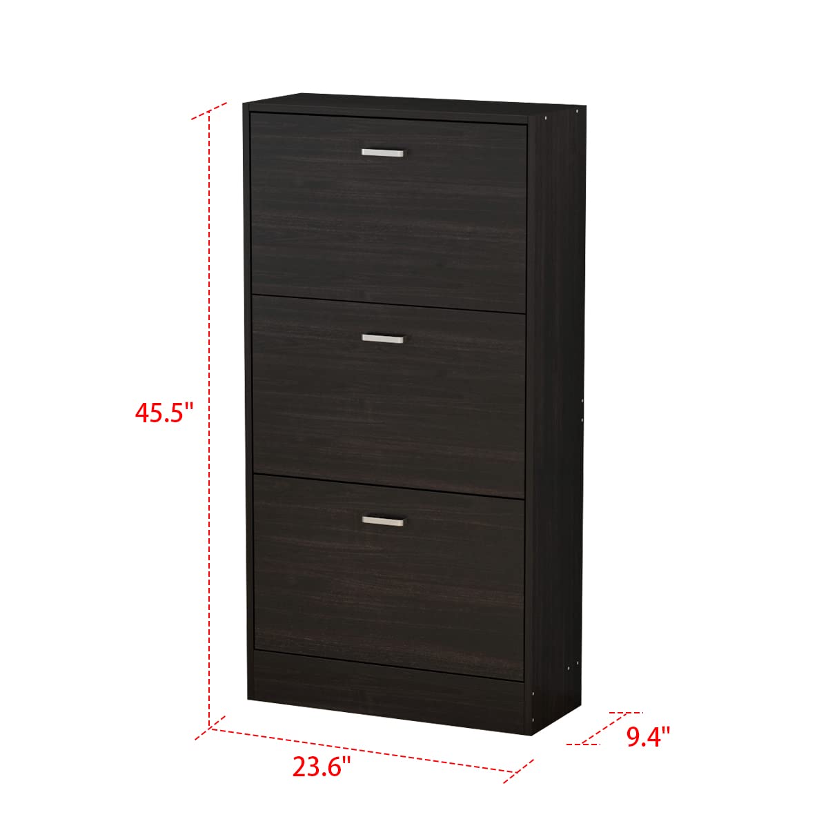 Hitow 3-Tier Flip Drawer Shoe Storage Cabinet - Freestanding Narrow Shoe Rack with Adjustable Shelf for Small Spaces - Entryway Shoe Organizer in Black Brown (23.6
