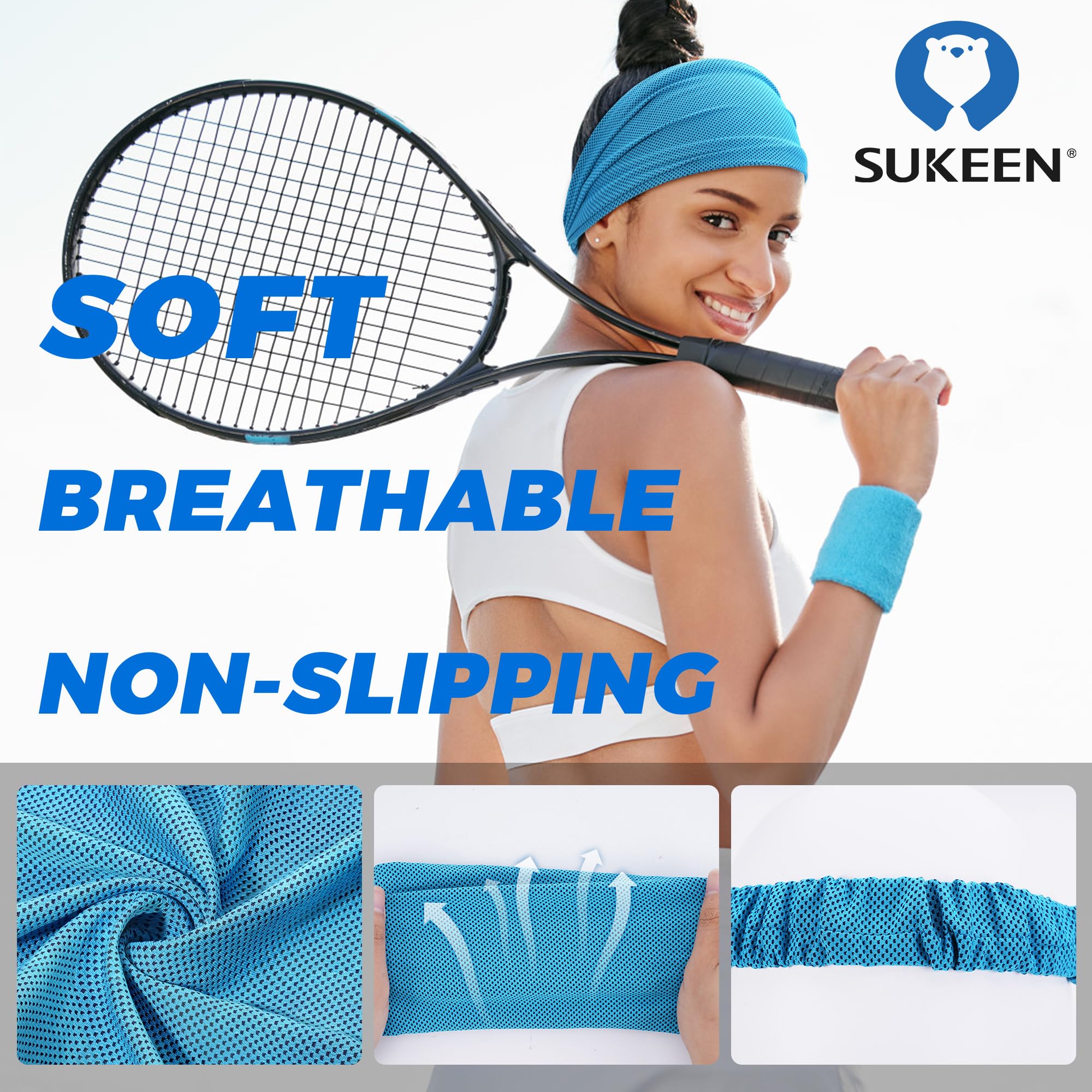Cooling Workout Headbands for Women & Men - Stretchy Non-Slip Sweat Bands for Running, Yoga, Tennis & Gym - Moisture Wicking Sports Headwear for Active Lifestyles
