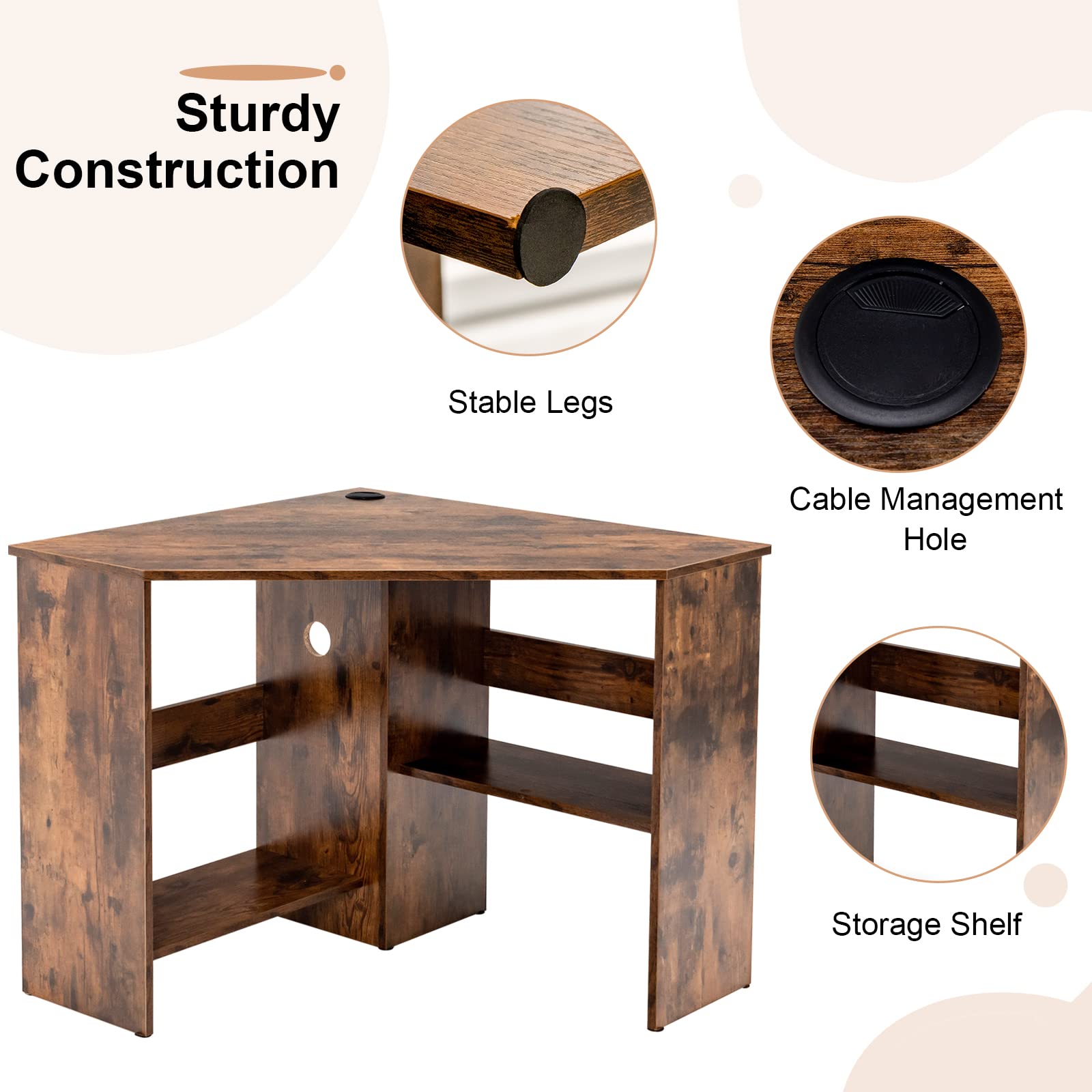 Tangkula 90-Degree Corner Computer Desk with Storage Shelves & CPU Stand - Space-Saving Small L-Shaped Desk for Home Office, Bedroom, Dorm | Perfect for Gaming, Studying & Makeup Vanity