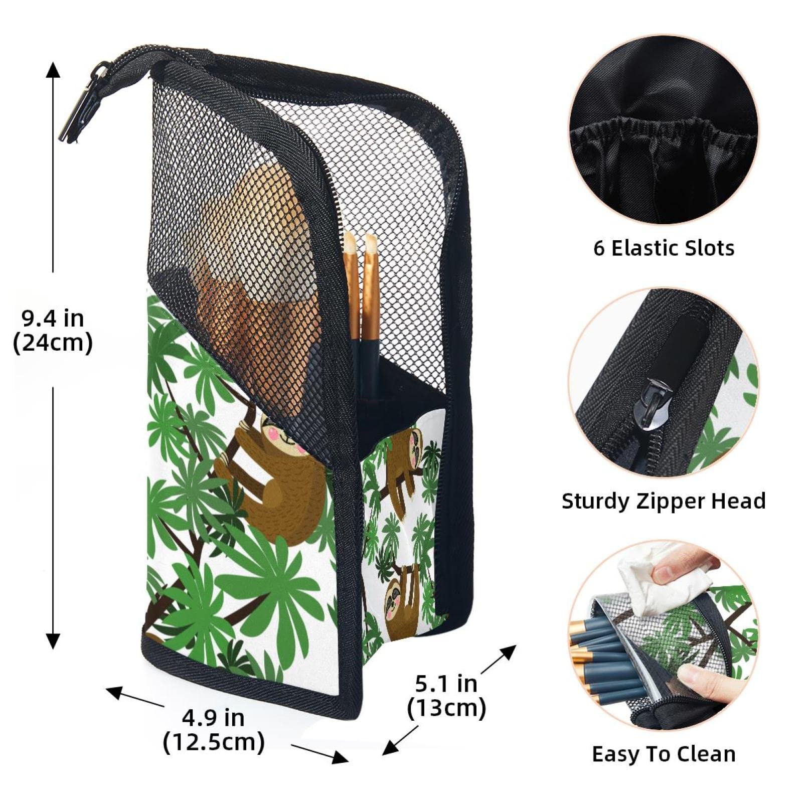 Premium 12-Slot Makeup Brush Organizer Bag - Jungle Sloths & Palm Tree Design, Portable Travel Cosmetic Brush Holder Case for Makeup Artists & Beauty Enthusiasts - Perfect for Home Vanity, Travel & Professional Makeup Kits