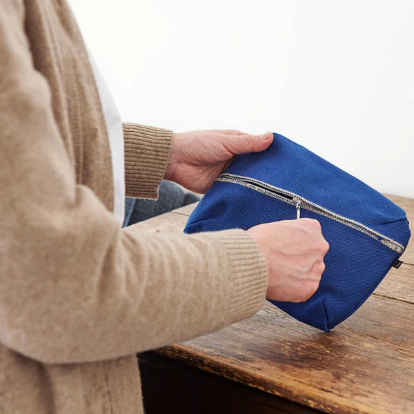 Premium Japanese Kurashiki Hampu Canvas Pouch - Medium Size in Bluish Gray | Durable & Stylish Storage for Travel, Office, and Everyday Essentials