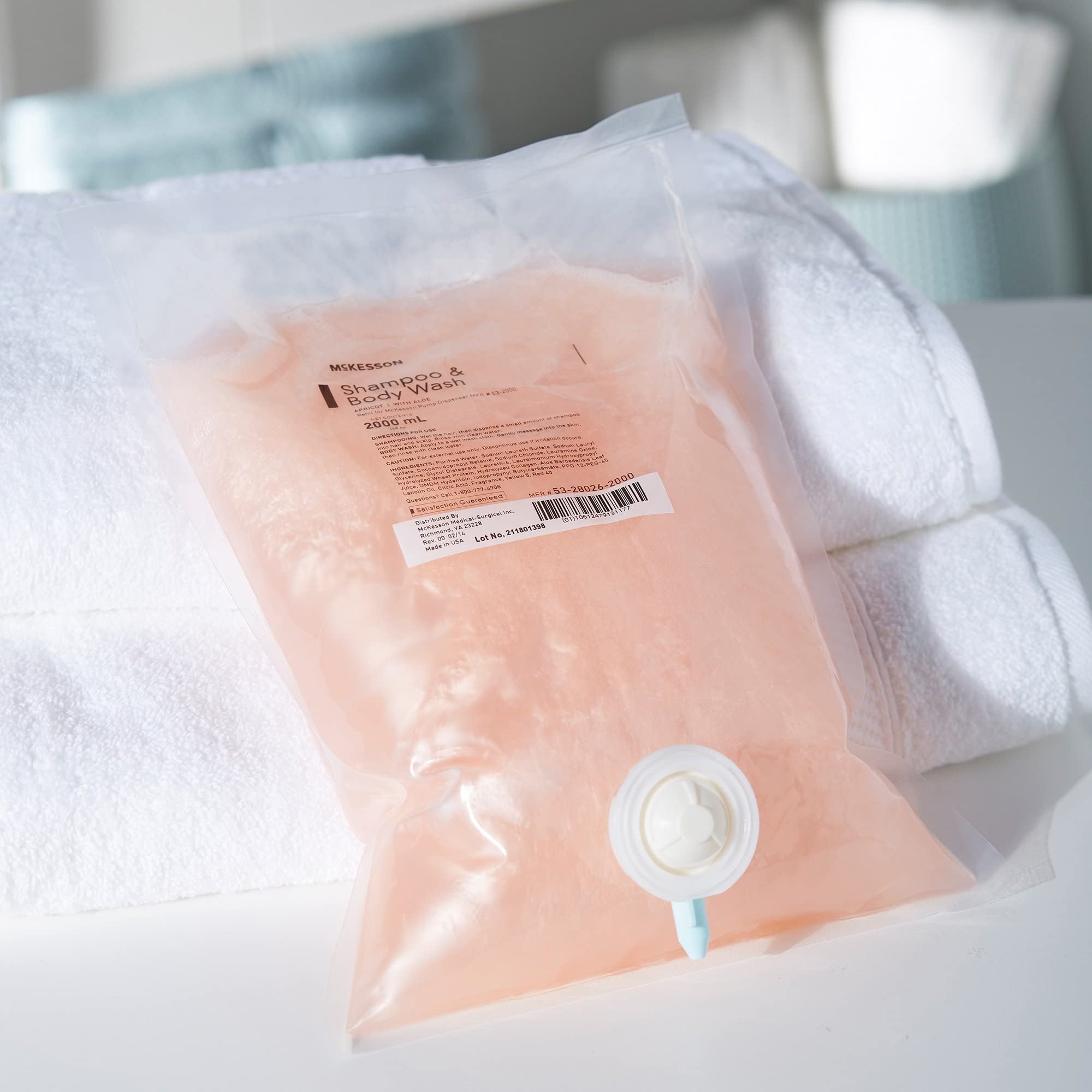 McKesson Apricot Scented Body Wash and Shampoo Refill Bag - 2000 mL (4 Pack) | Gentle Cleansing for Sensitive Skin, Ideal for Hospitals, Nursing Homes & Home Care Use