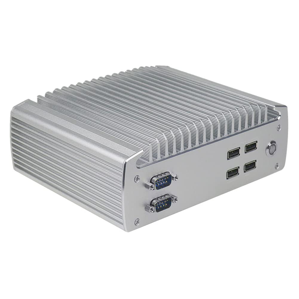 Fanless Industrial Mini PC - Windows 10 Pro, Intel Celeron J1900 Quad-Core, Dual LAN, 6 COM Ports (RS232/RS485), 6 USB Ports - Ideal for Digital Signage, Factory Automation & Embedded Systems (Barebone - No RAM/Storage)