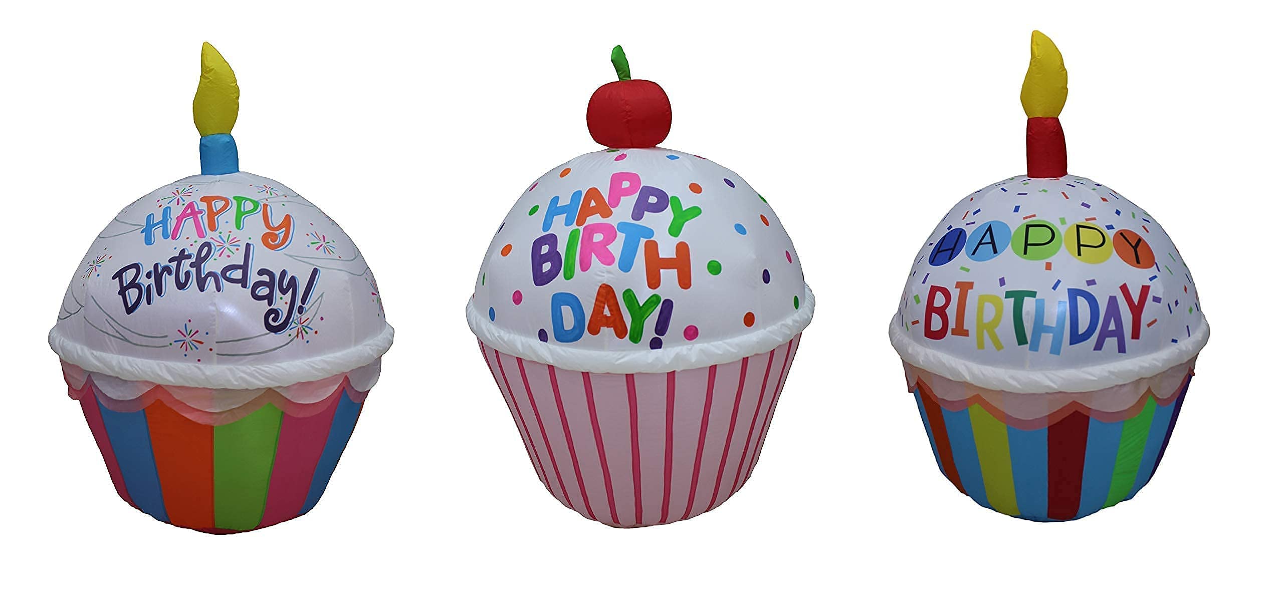3-Piece Happy Birthday Inflatable Cupcakes Decorations Set - 4ft Tall Light-Up Party Blowups for Indoor & Outdoor Celebrations | Perfect for Birthday Parties, Backyard Events, and Festive Home Decor