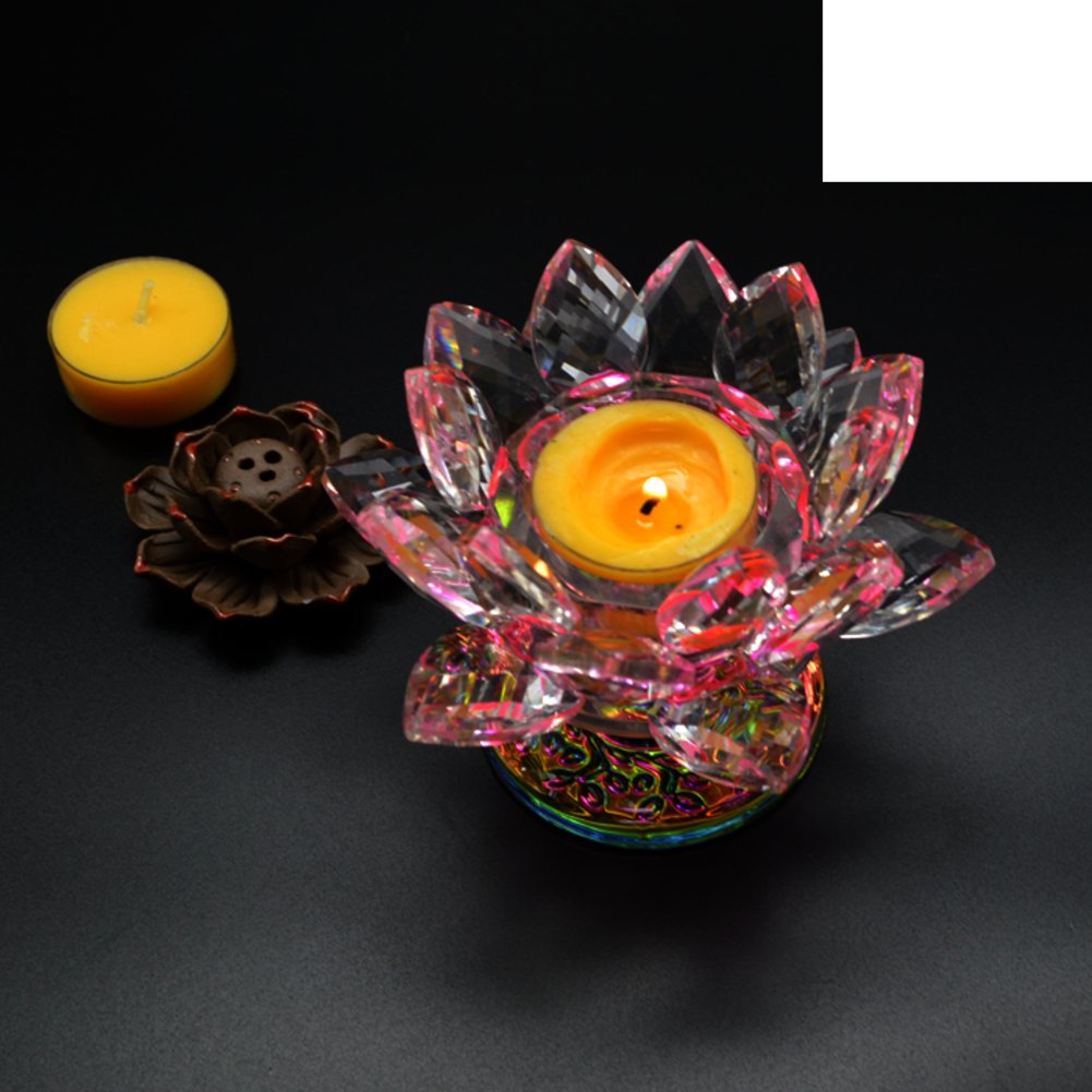 Crystal Glass Lotus Candle Holders - Elegant Tea Light Frames for Home Decor, Buddhist Altar & Wedding Gifts (11.5x9.5cm) - Perfect for Meditation Spaces, Romantic Dinners & Spiritual Ceremonies
