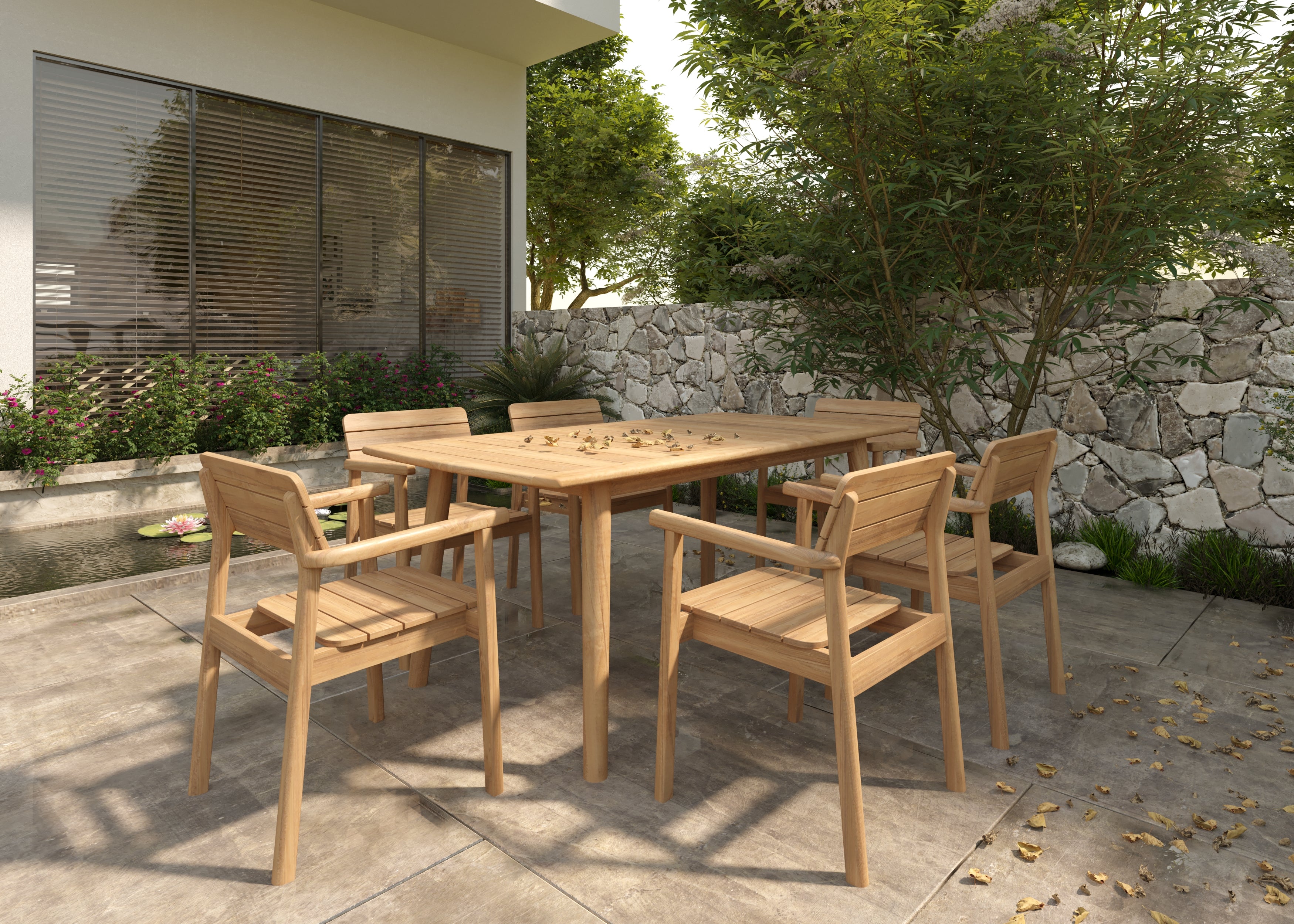Premium Riva Teak Outdoor Dining Stacking Armchairs (Set of 4) - Weather-Resistant Patio Furniture for Poolside, Garden & Backyard Dining