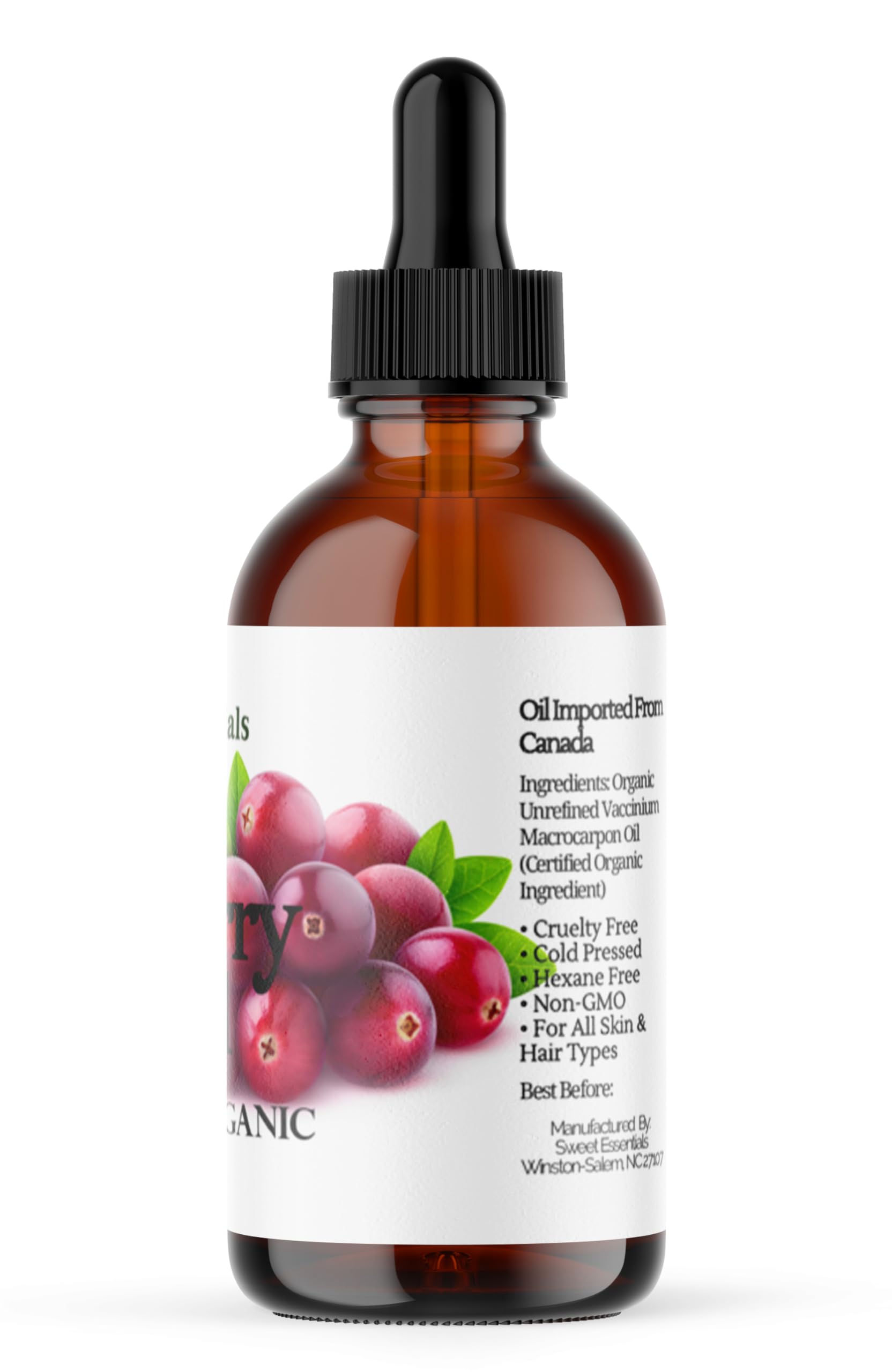 Organic Virgin Cranberry Seed Oil - 100% Pure, Cold-Pressed & Unrefined | Natural Moisturizer for Skin, Hair & Face Care | Imported from Canada | 4 fl oz Glass Bottle | Perfect for DIY Beauty, Aromatherapy & Massage Therapy