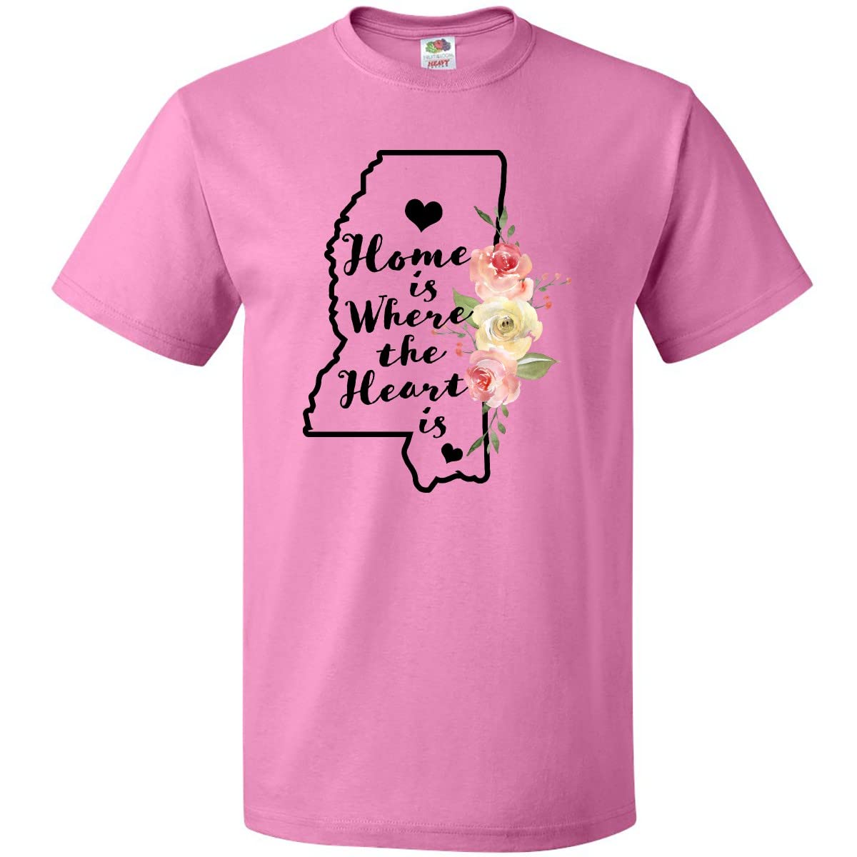 Inktastic Mississippi Home is Where The Heart is Watercolor Print T-Shirt - Comfortable Casual Wear for Family Reunions & Southern Pride Events