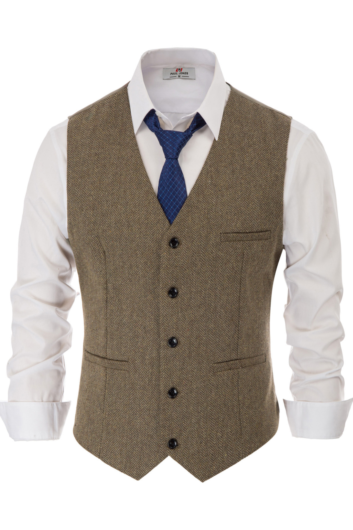 Men's Slim Fit Western Herringbone Tweed Vest - Wool Blend V-Neck Waistcoat for Business, Weddings & Formal Events