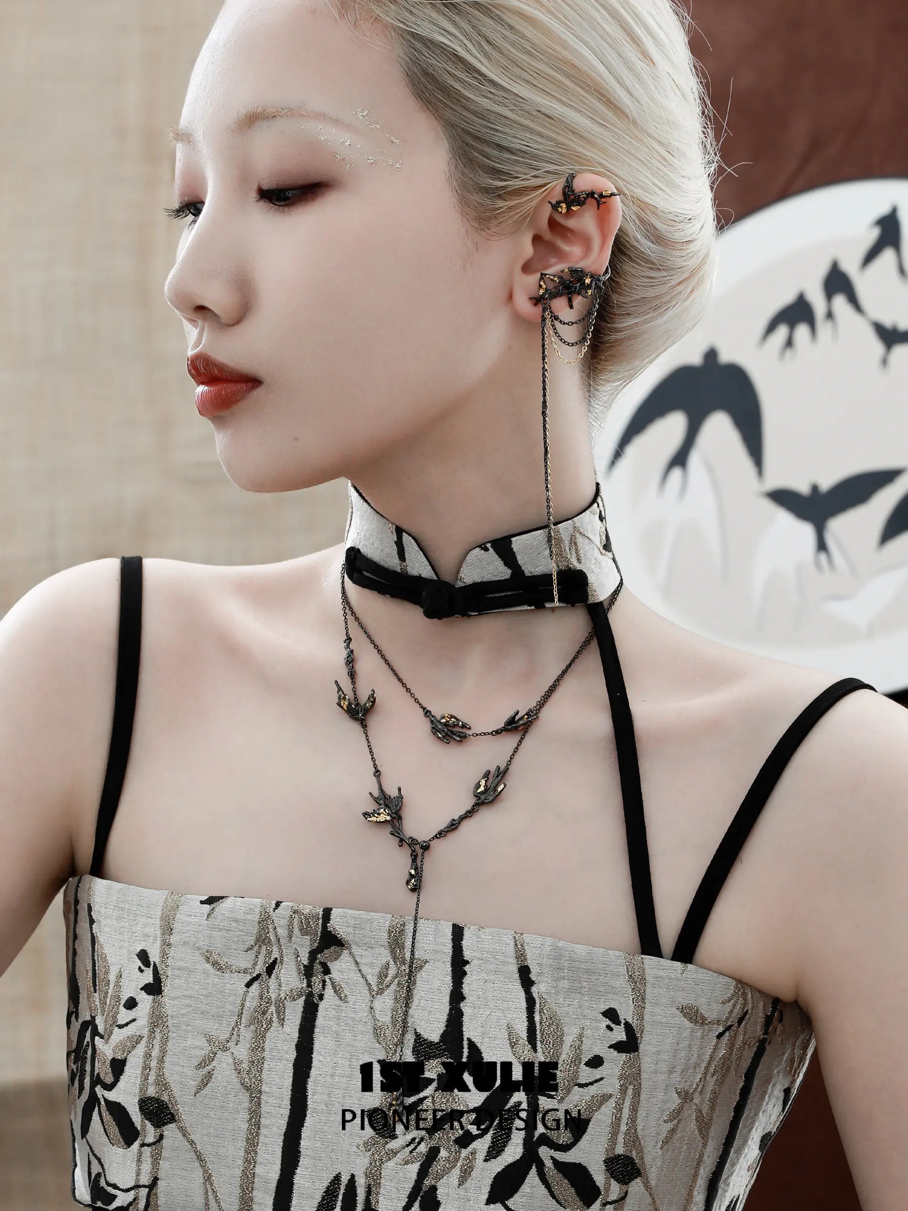 18K Black Gold Plated & Gold Leaf Swallow Ear Hook Earrings - Elegant Vintage Jewelry for Women, Perfect for Weddings, Parties & Special Occasions