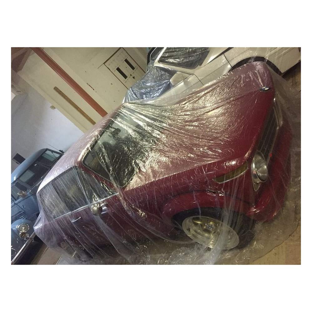 Disposable Clear Plastic Car Cover with Elastic Band - 21'x12.5' Medium for Outdoor Protection