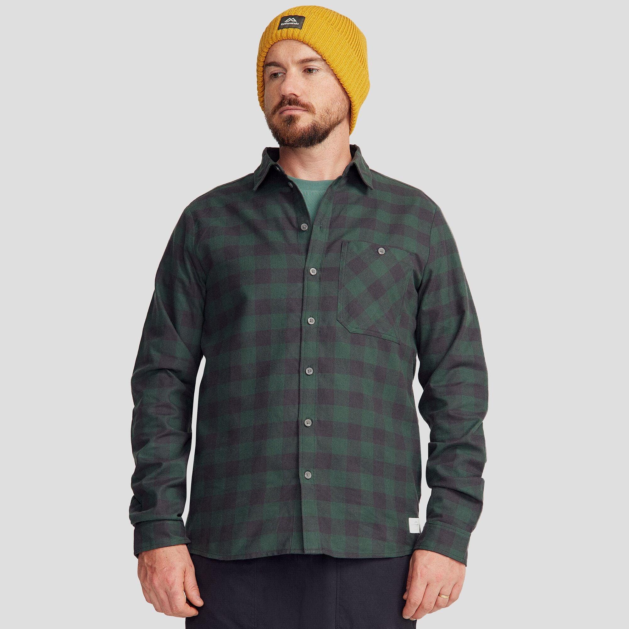 Fyfe Men's Long Sleeve Shirt - Classic Forest Green Gingham Plaid Button Down for Casual & Office Wear