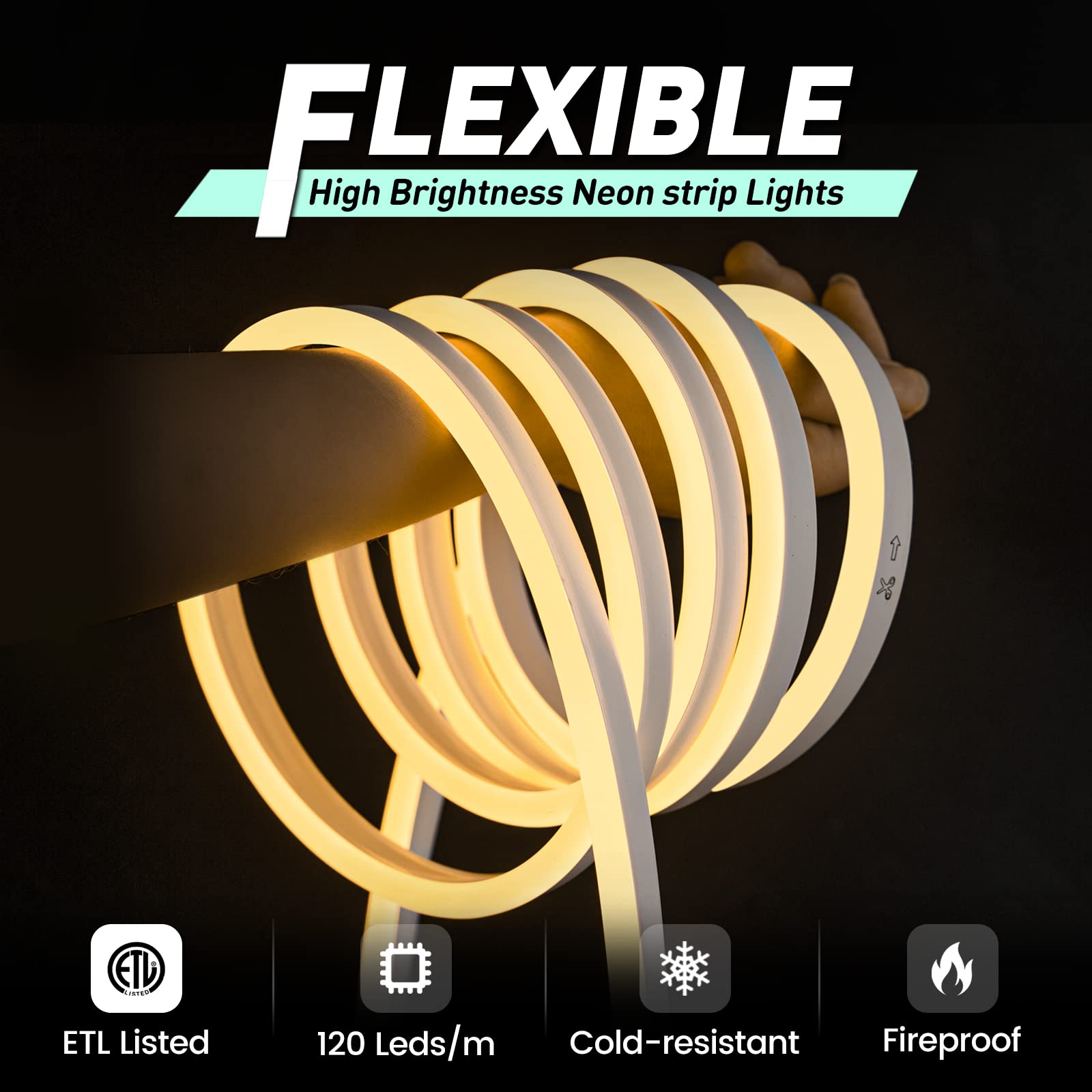 GZBtech 16.4FT Flexible LED Neon Rope Lights - Waterproof 120V Neon Strip Lighting with 120LEDs/M, Cuttable & Connectable for Indoor/Outdoor Decor - Warm White (5M) - Perfect for Home, Wedding, Bar, Restaurant, and Commercial Signage