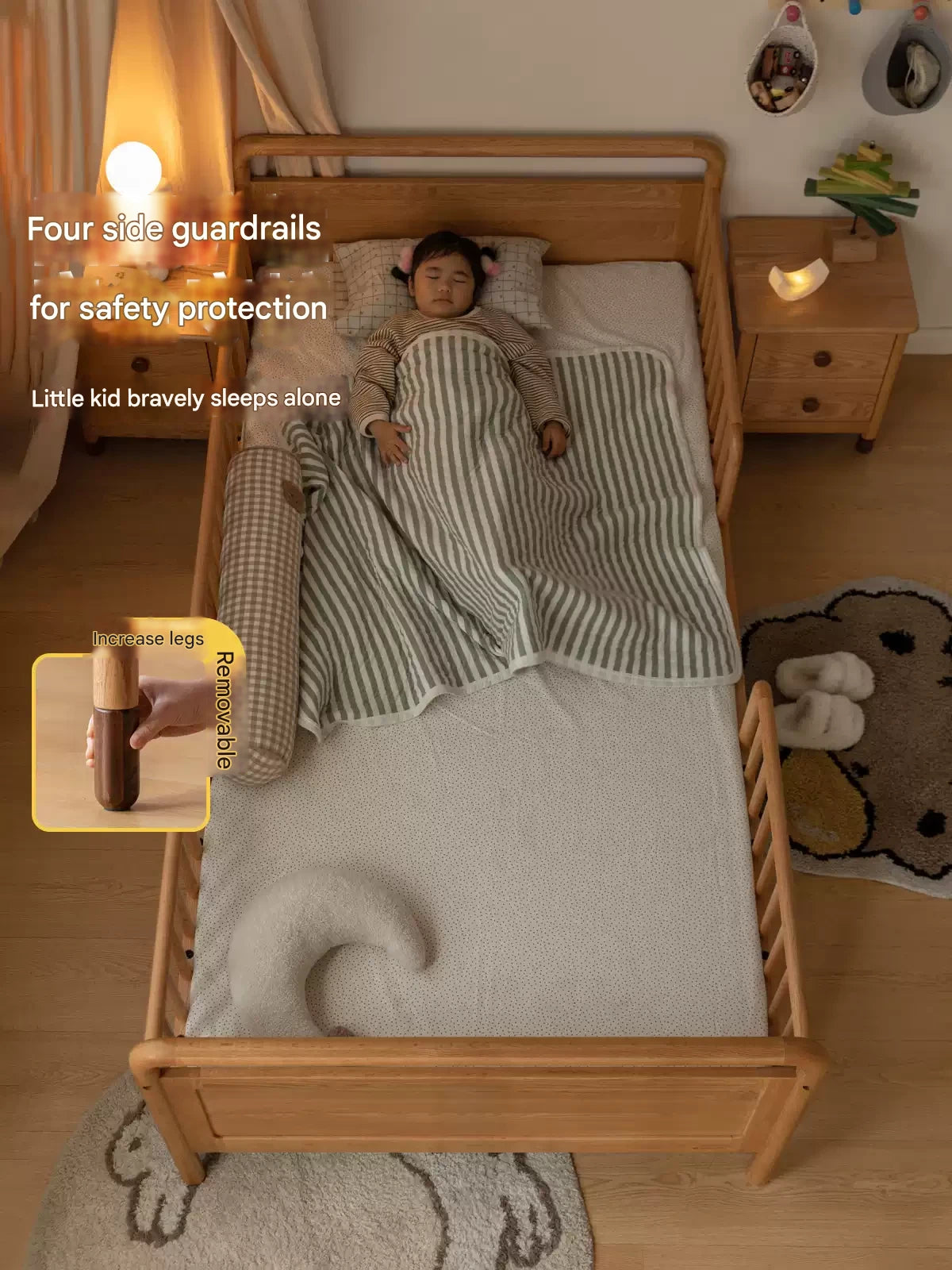 Premium Oak Solid Wood Toddler Bed - Convertible, Multi-Functional Kids Bed with Safety Rails | Perfect for Nursery, Daycare & Small Bedrooms